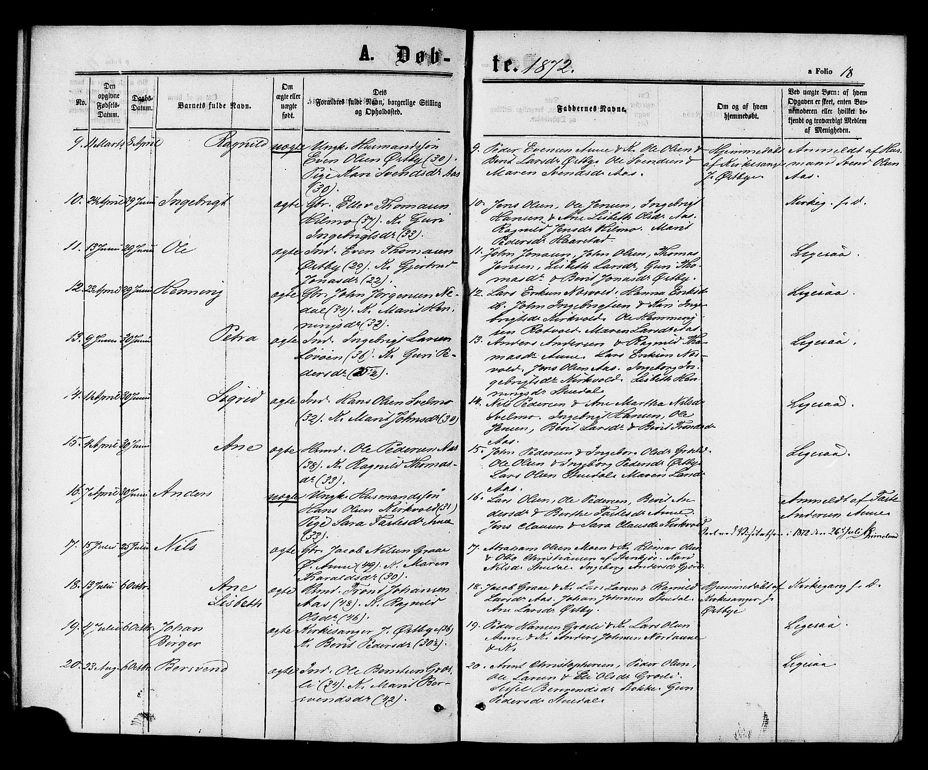Ministerialprotokoller, klokkerbøker og fødselsregistre - Sør-Trøndelag, SAT/A-1456/698/L1163: Parish register (official) no. 698A01, 1862-1887, p. 18