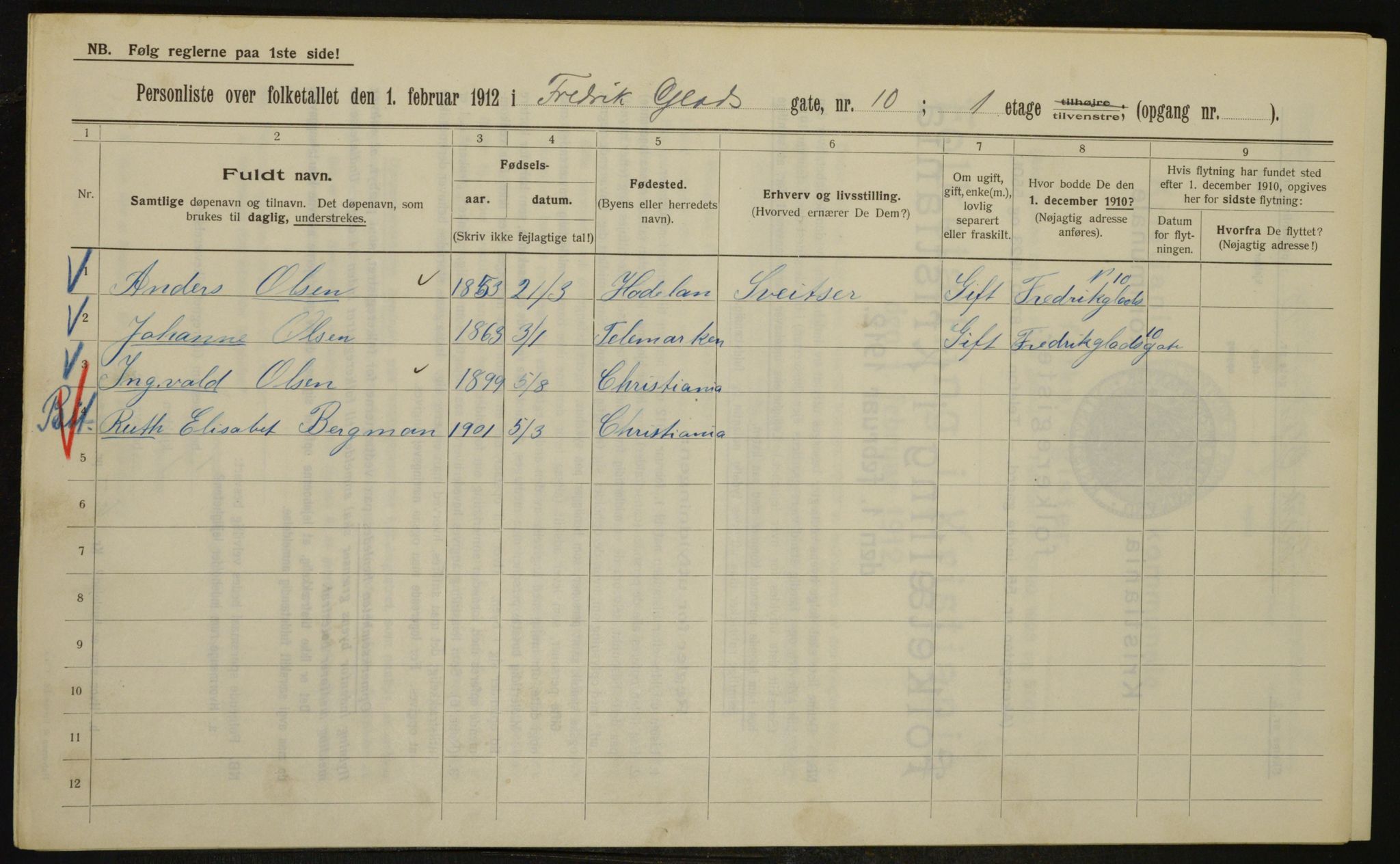 OBA, Municipal Census 1912 for Kristiania, 1912, p. 26559