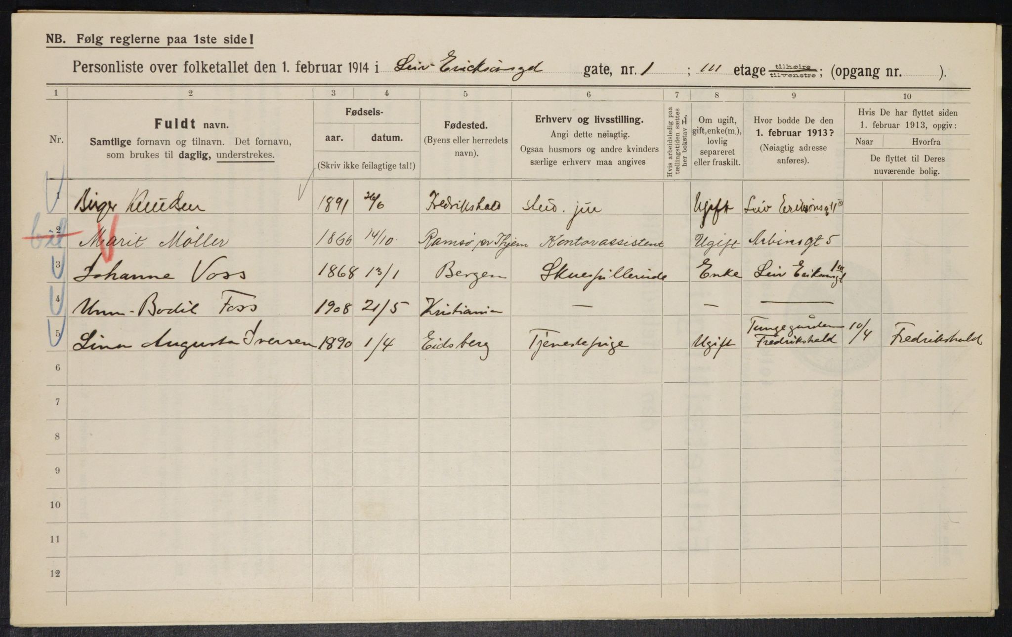 OBA, Municipal Census 1914 for Kristiania, 1914, p. 57340