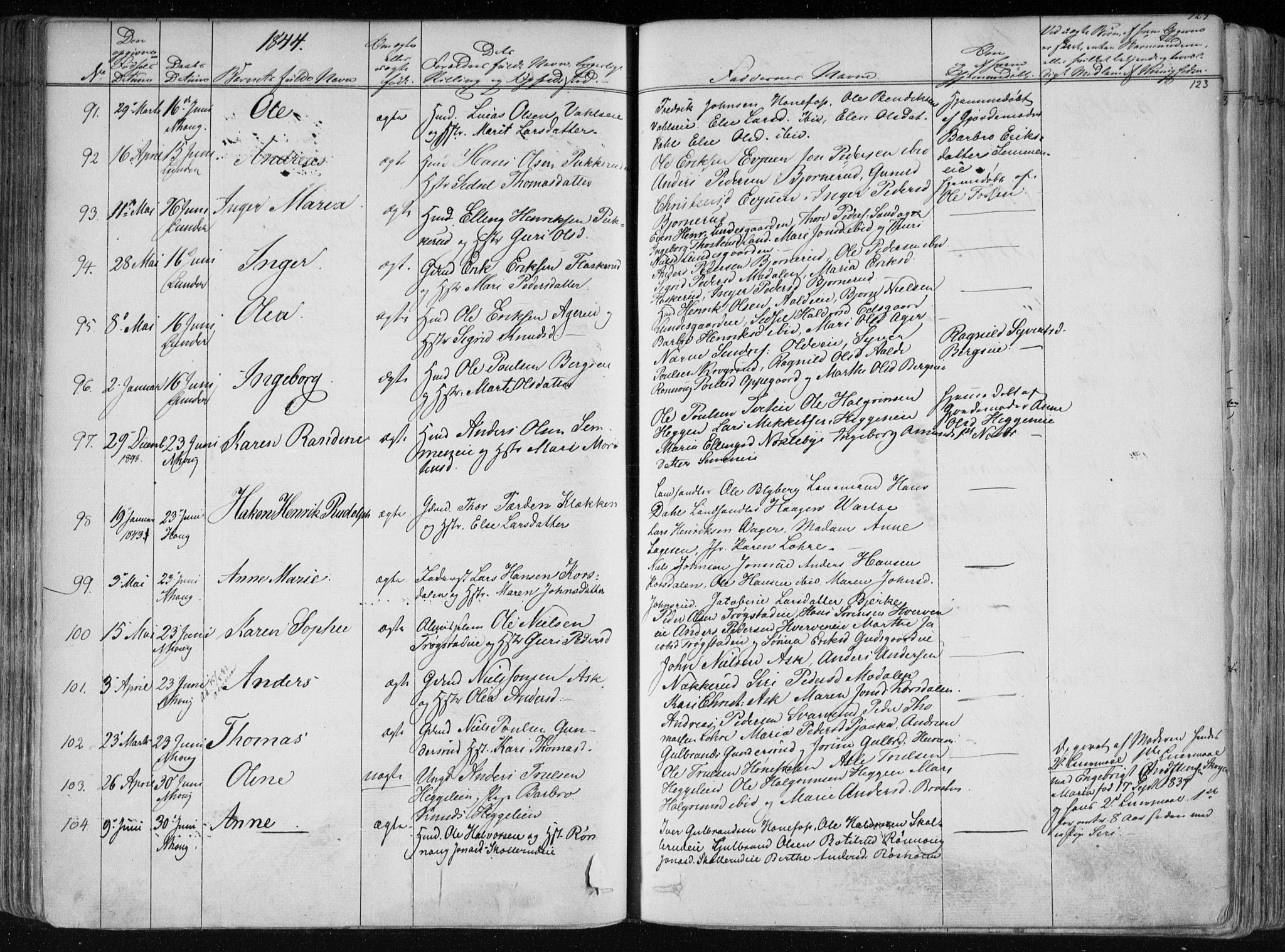 Norderhov kirkebøker, SAKO/A-237/F/Fa/L0010: Parish register (official) no. 10, 1837-1847, p. 123