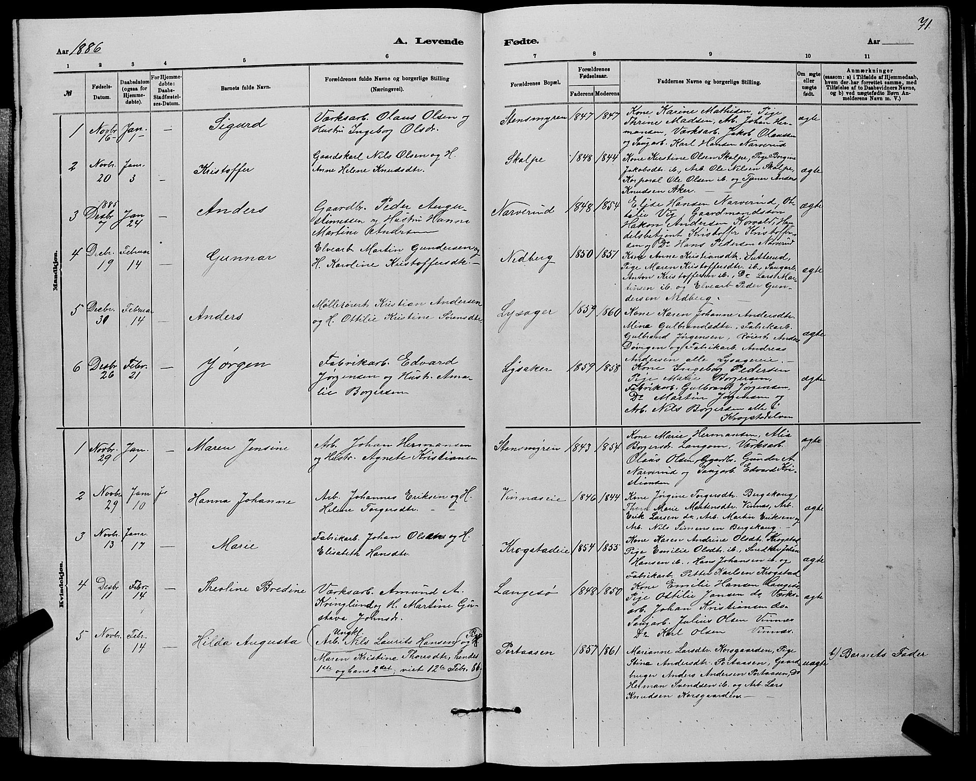 Nedre Eiker kirkebøker, AV/SAKO-A-612/G/Ga/L0002: Parish register (copy) no. 2, 1880-1896, p. 71