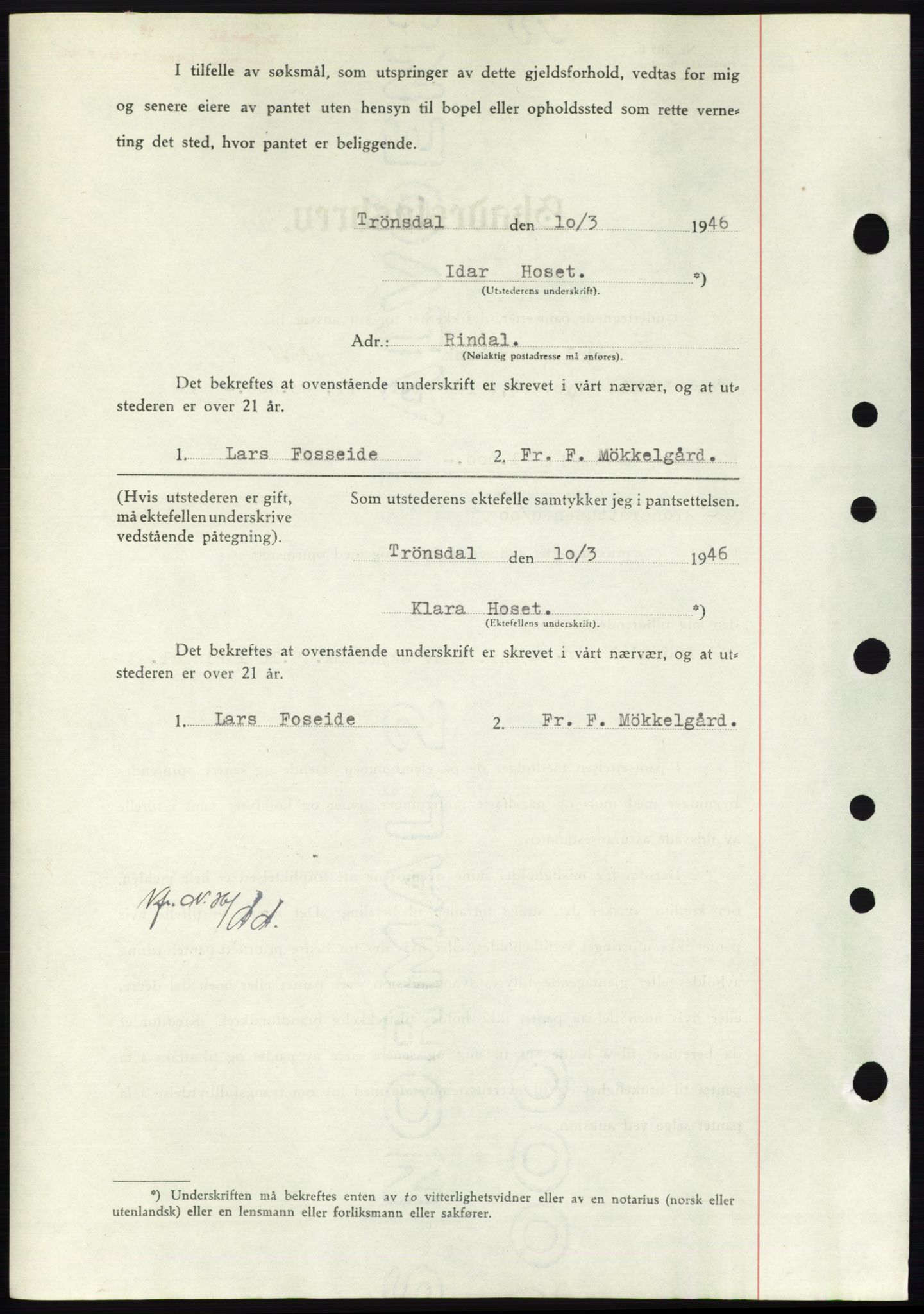 Nordmøre sorenskriveri, AV/SAT-A-4132/1/2/2Ca: Mortgage book no. B93b, 1946-1946, Diary no: : 536/1946