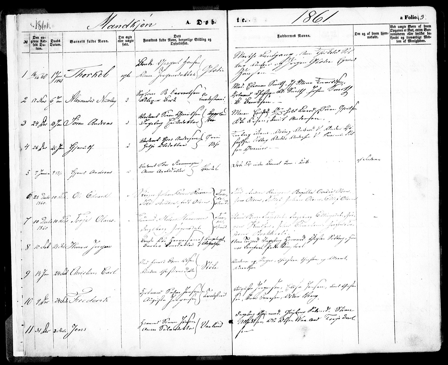 Holt sokneprestkontor, AV/SAK-1111-0021/F/Fa/L0009: Parish register (official) no. A 9, 1861-1871, p. 3