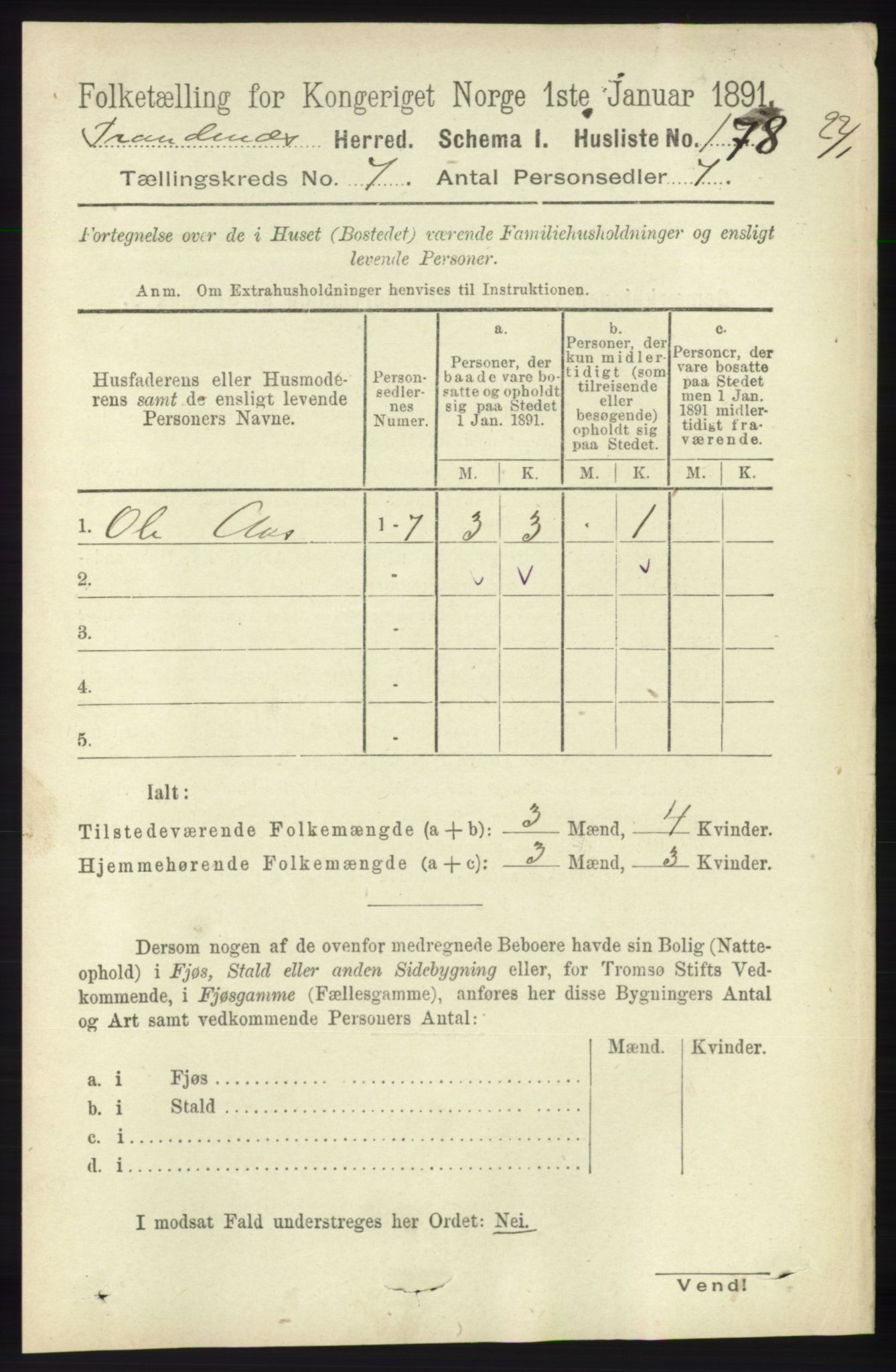 RA, 1891 census for 1914 Trondenes, 1891, p. 4501