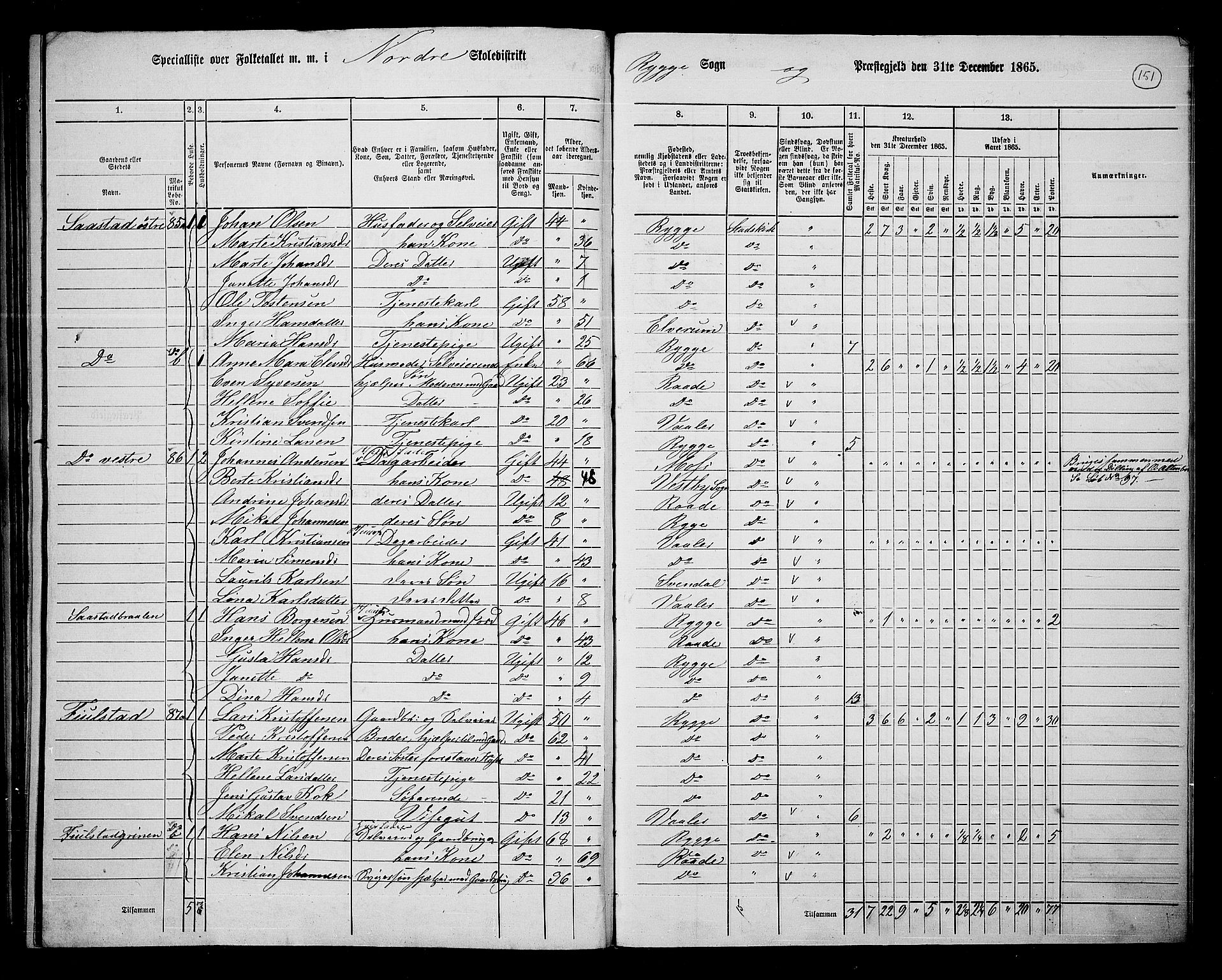 RA, 1865 census for Rygge, 1865, p. 92