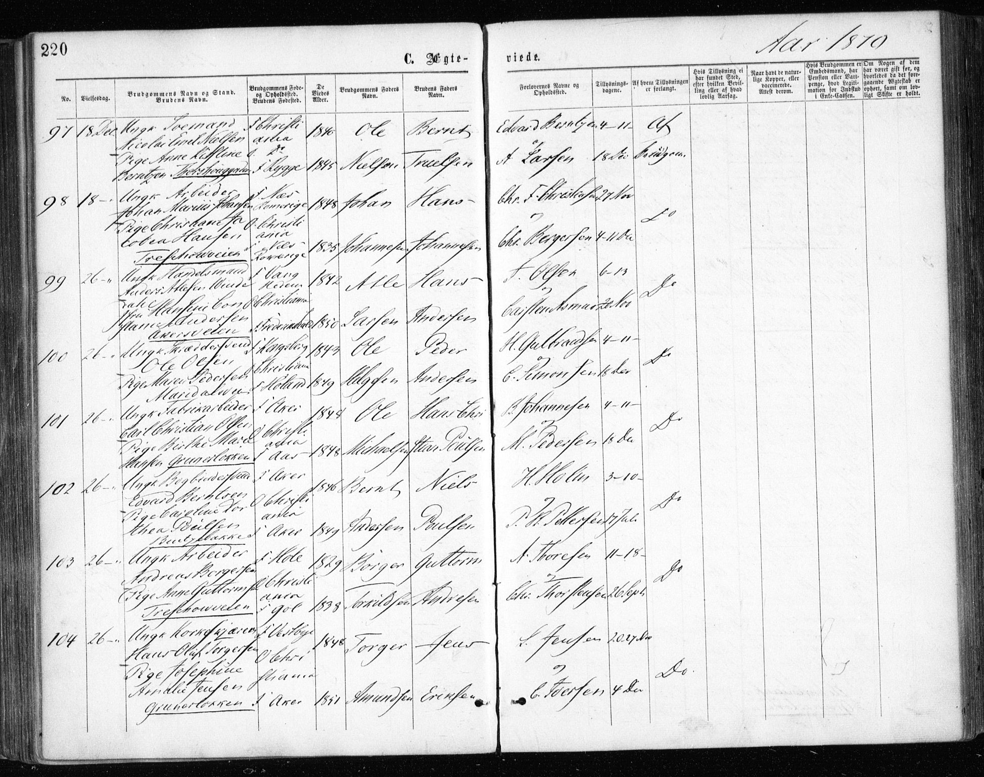Gamle Aker prestekontor Kirkebøker, SAO/A-10617a/F/L0003: Parish register (official) no. 3, 1865-1873, p. 220