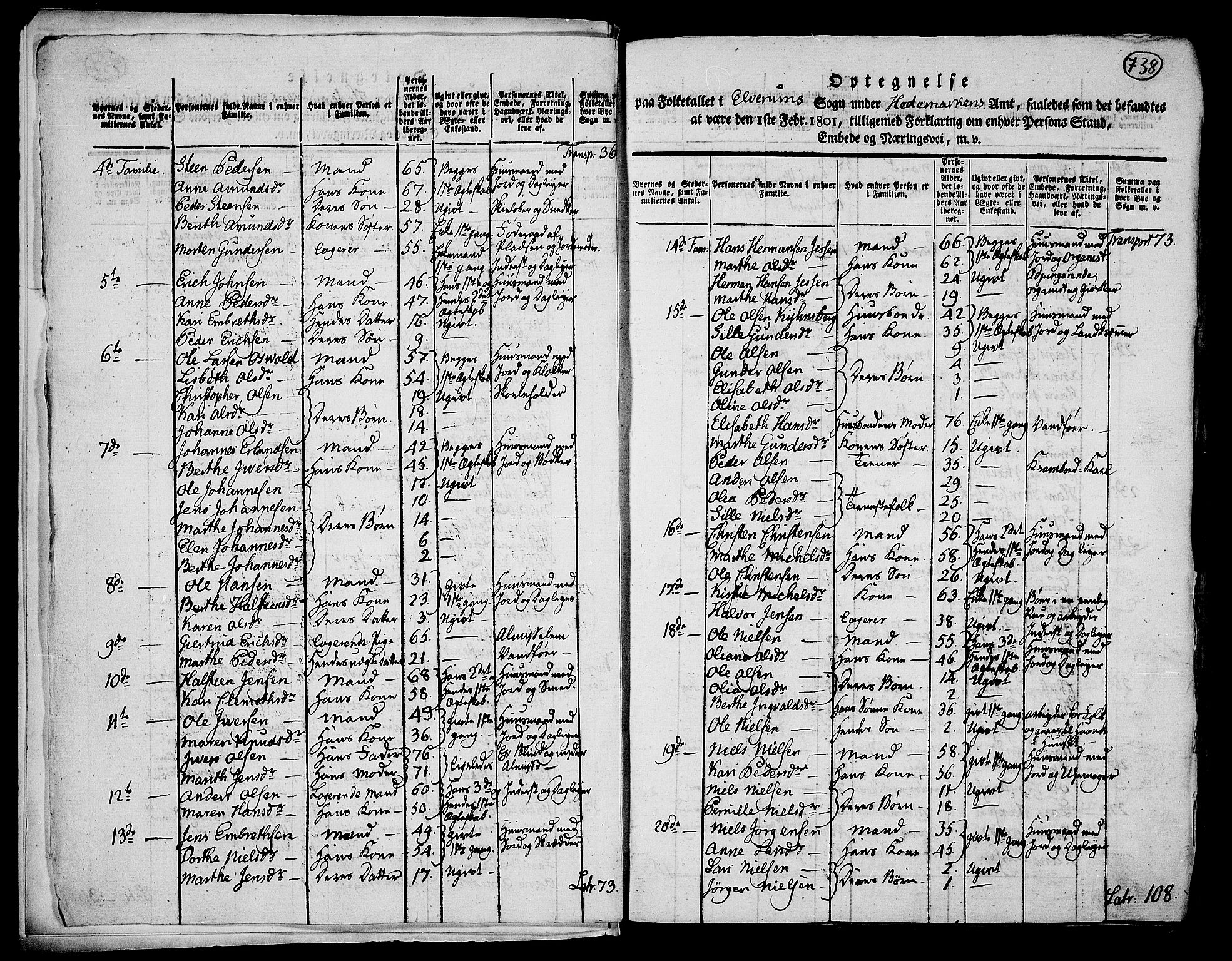 RA, 1801 census for 0427P Elverum, 1801, p. 737b-738a