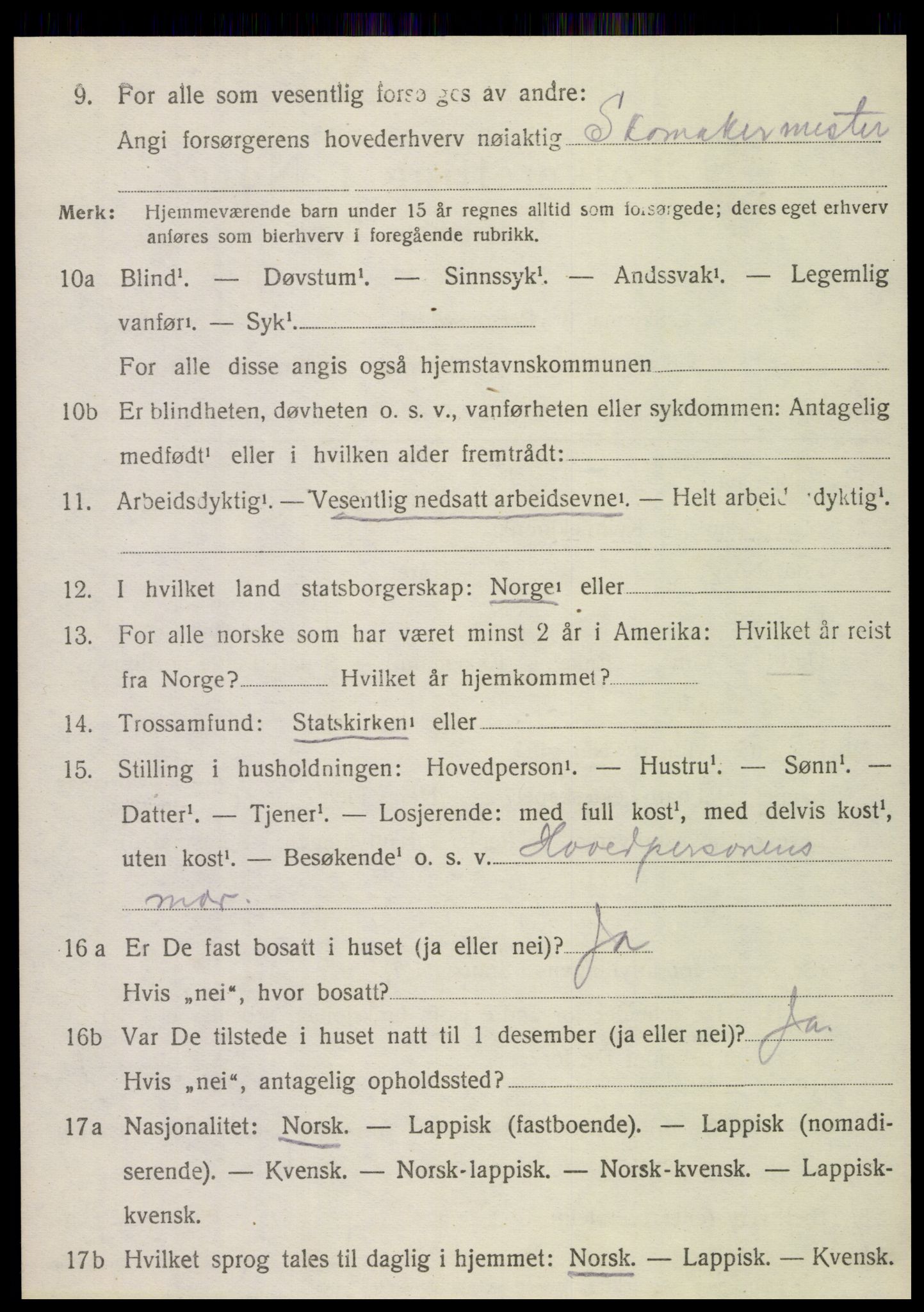 SAT, 1920 census for Stamnes, 1920, p. 1061