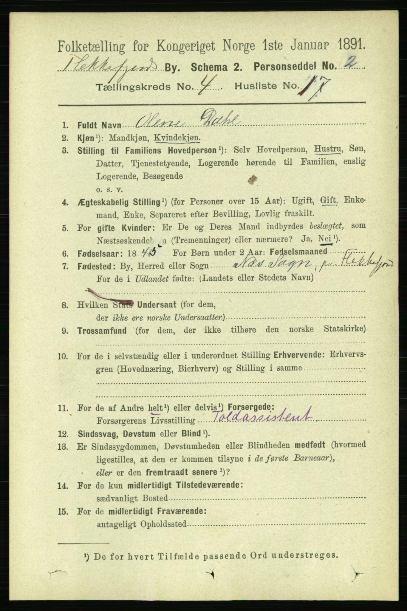 RA, 1891 census for 1004 Flekkefjord, 1891, p. 1120