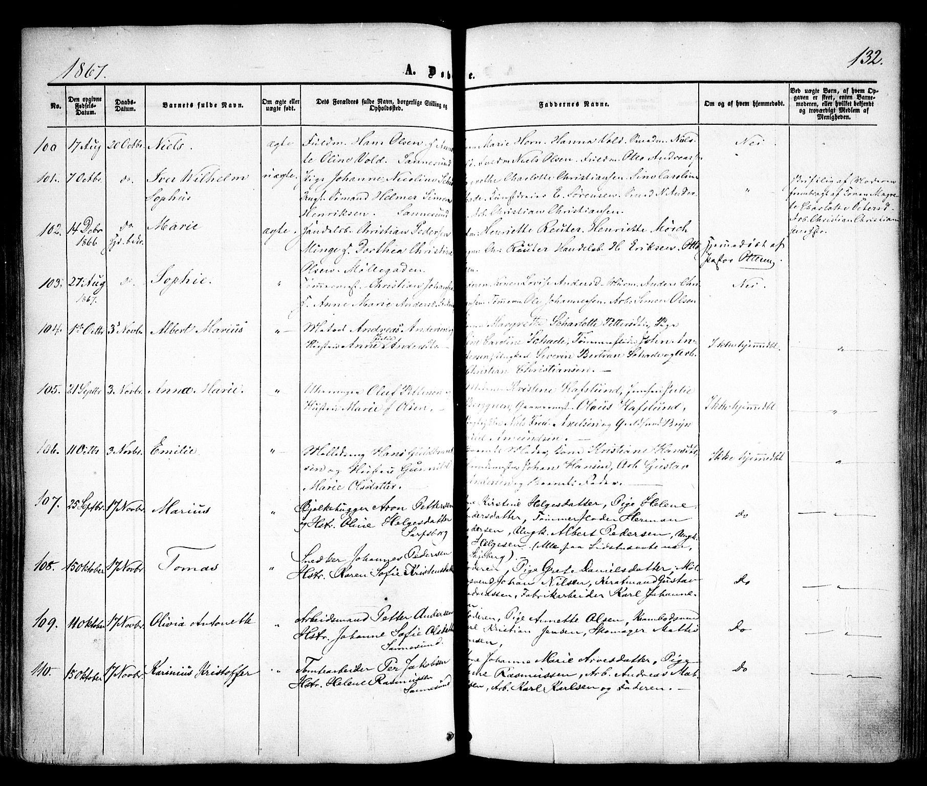 Sarpsborg prestekontor Kirkebøker, AV/SAO-A-2006/F/Fa/L0001: Parish register (official) no. 1, 1859-1868, p. 132