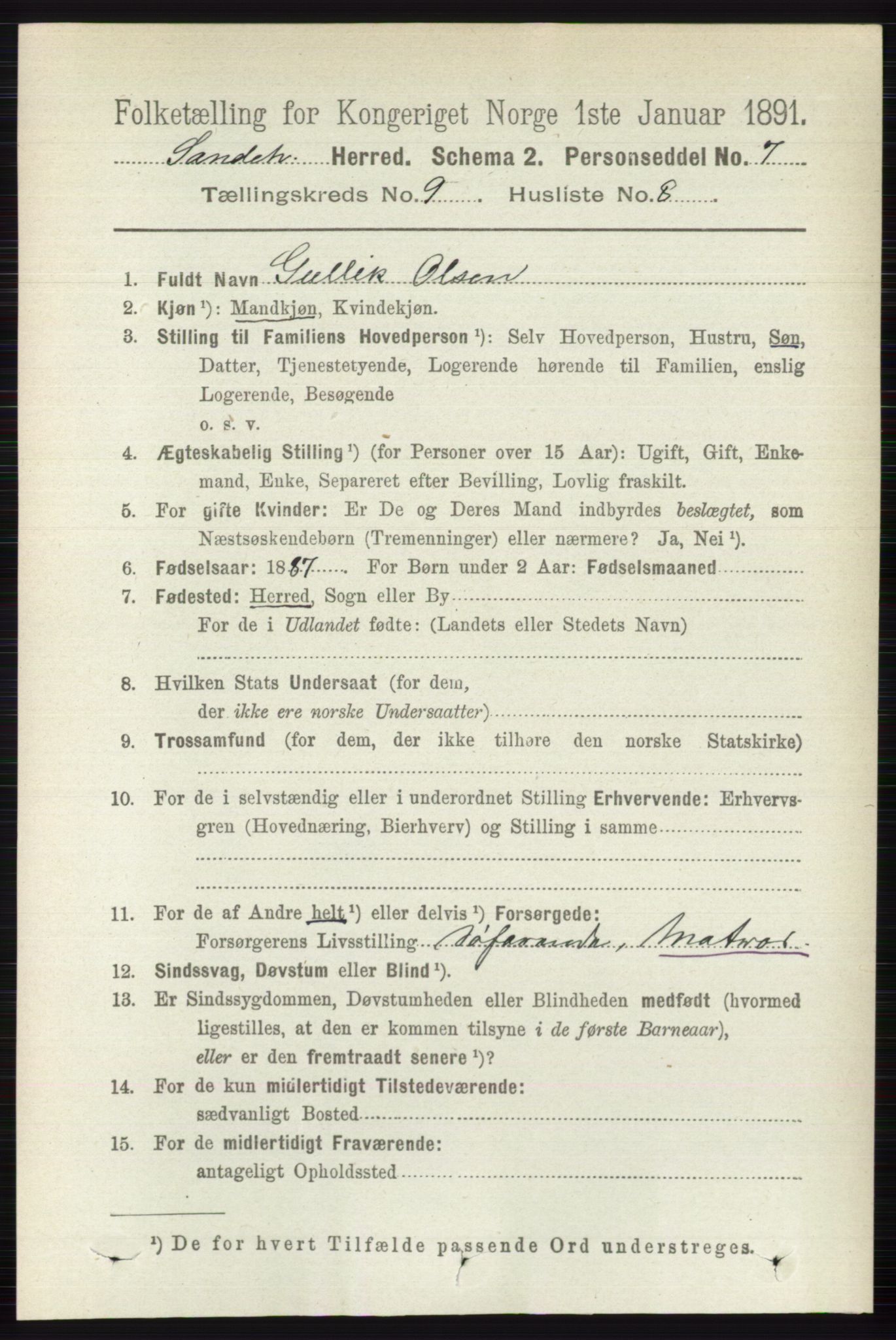 RA, 1891 census for 0724 Sandeherred, 1891, p. 5586