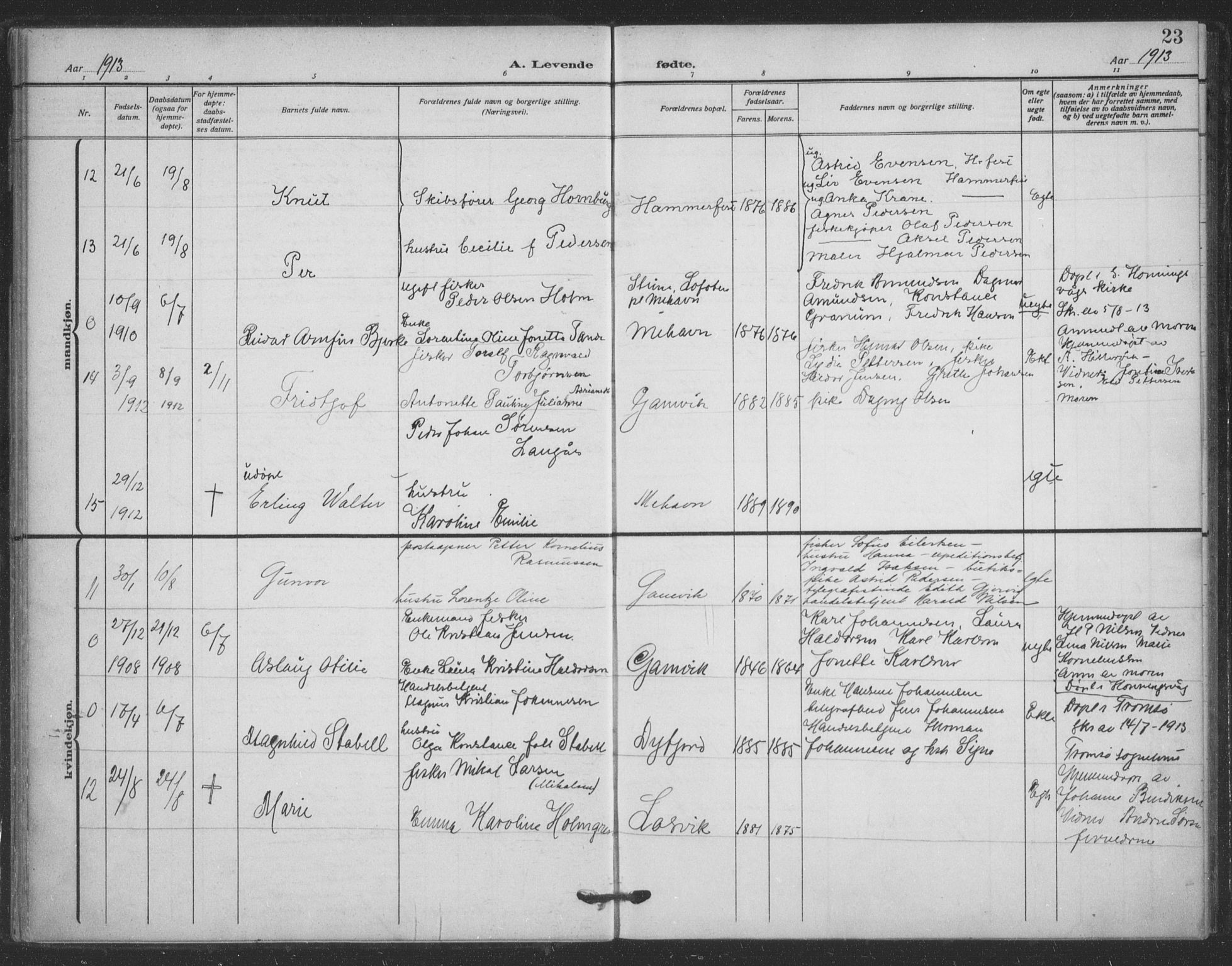 Tana sokneprestkontor, AV/SATØ-S-1334/H/Ha/L0008kirke: Parish register (official) no. 8, 1908-1920, p. 23