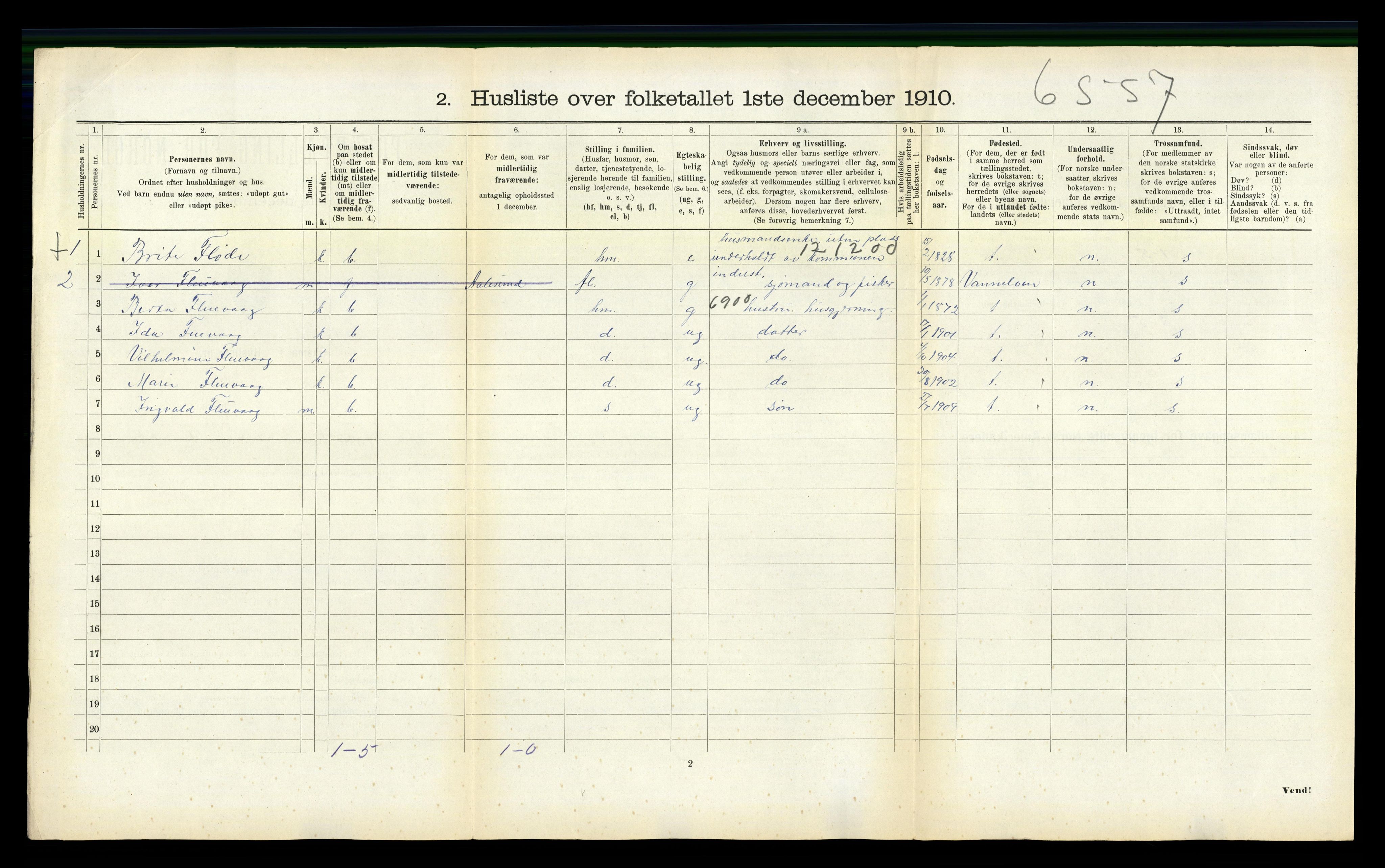 RA, 1910 census for Selje, 1910, p. 233