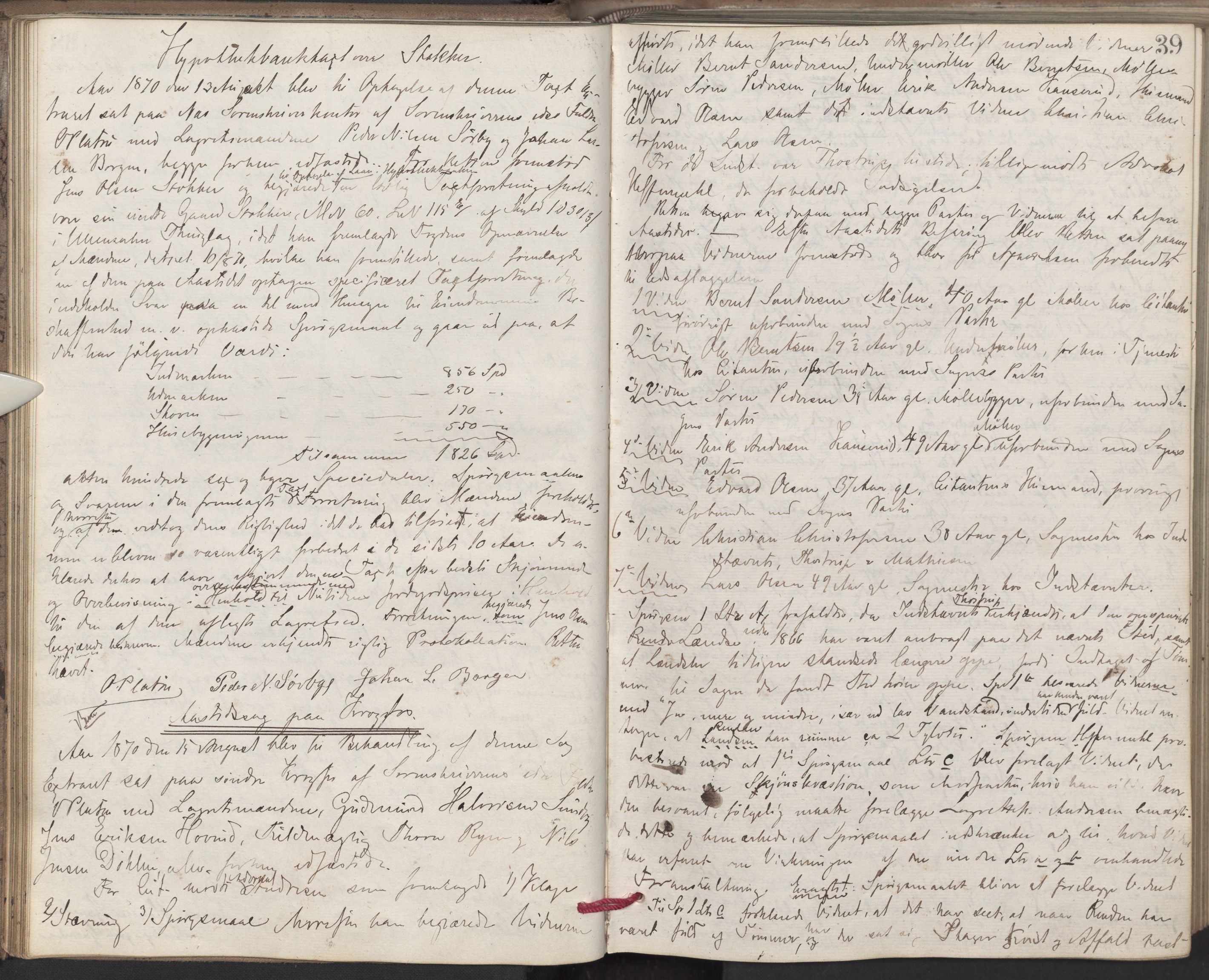 Nes tingrett, AV/SAO-A-10548/F/Fc/Fcb/L0007: Ekstrarettsprotokoll "Q", 1870-1874, p. 38b-39a