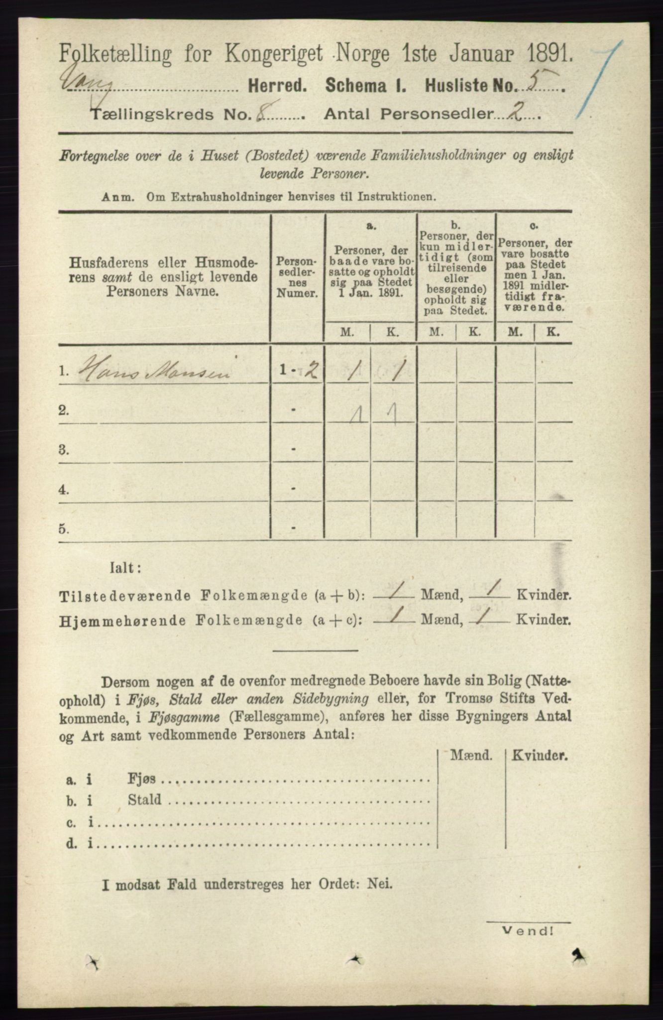 RA, 1891 census for 0414 Vang, 1891, p. 5538