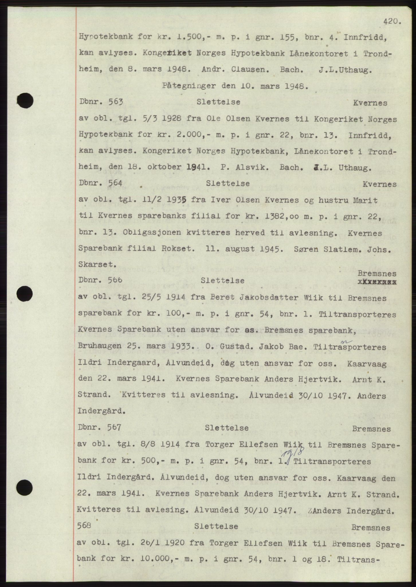 Nordmøre sorenskriveri, SAT/A-4132/1/2/2Ca: Mortgage book no. C82b, 1946-1951, Diary no: : 563/1948