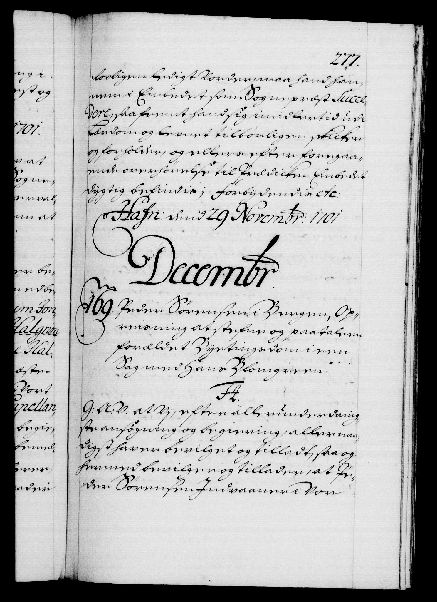 Danske Kanselli 1572-1799, RA/EA-3023/F/Fc/Fca/Fcaa/L0018: Norske registre, 1699-1703, p. 277a