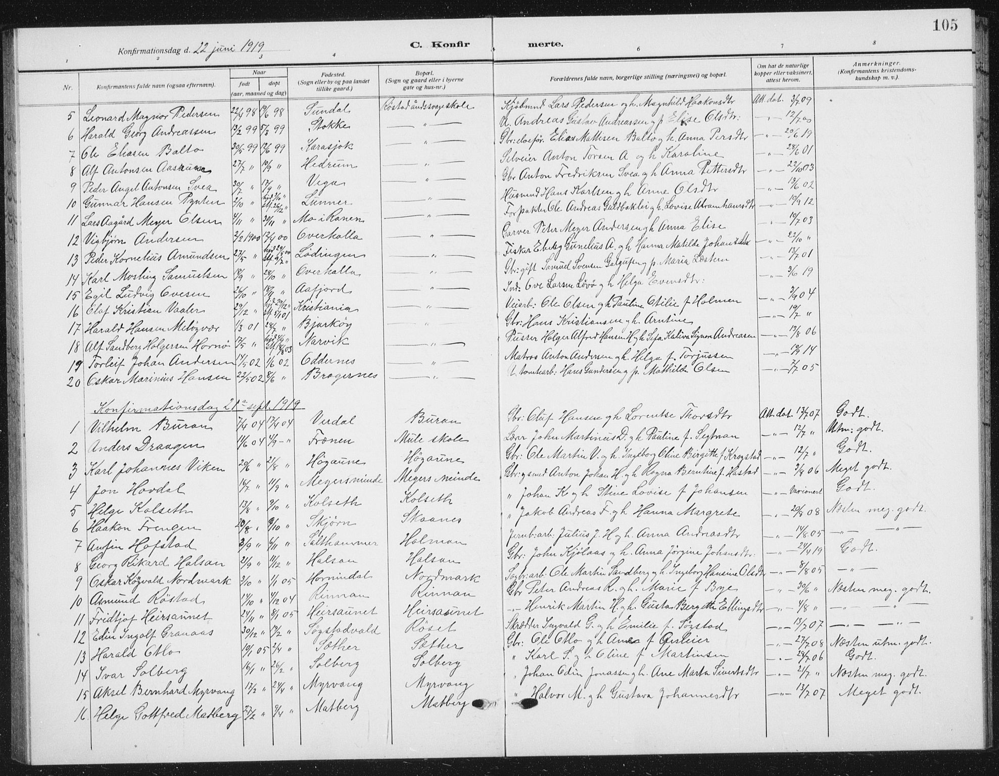Ministerialprotokoller, klokkerbøker og fødselsregistre - Nord-Trøndelag, SAT/A-1458/721/L0209: Parish register (copy) no. 721C02, 1918-1940, p. 105