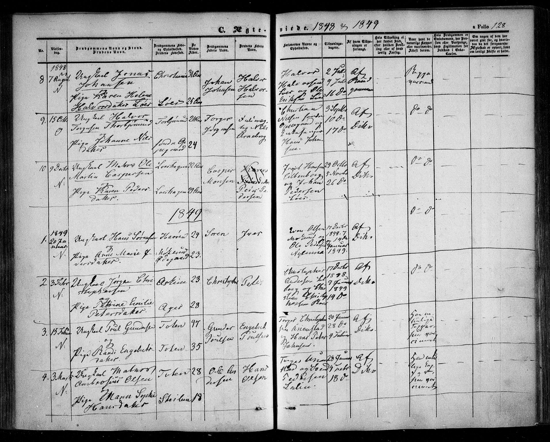 Nesodden prestekontor Kirkebøker, SAO/A-10013/F/Fa/L0007: Parish register (official) no. I 7, 1848-1868, p. 128
