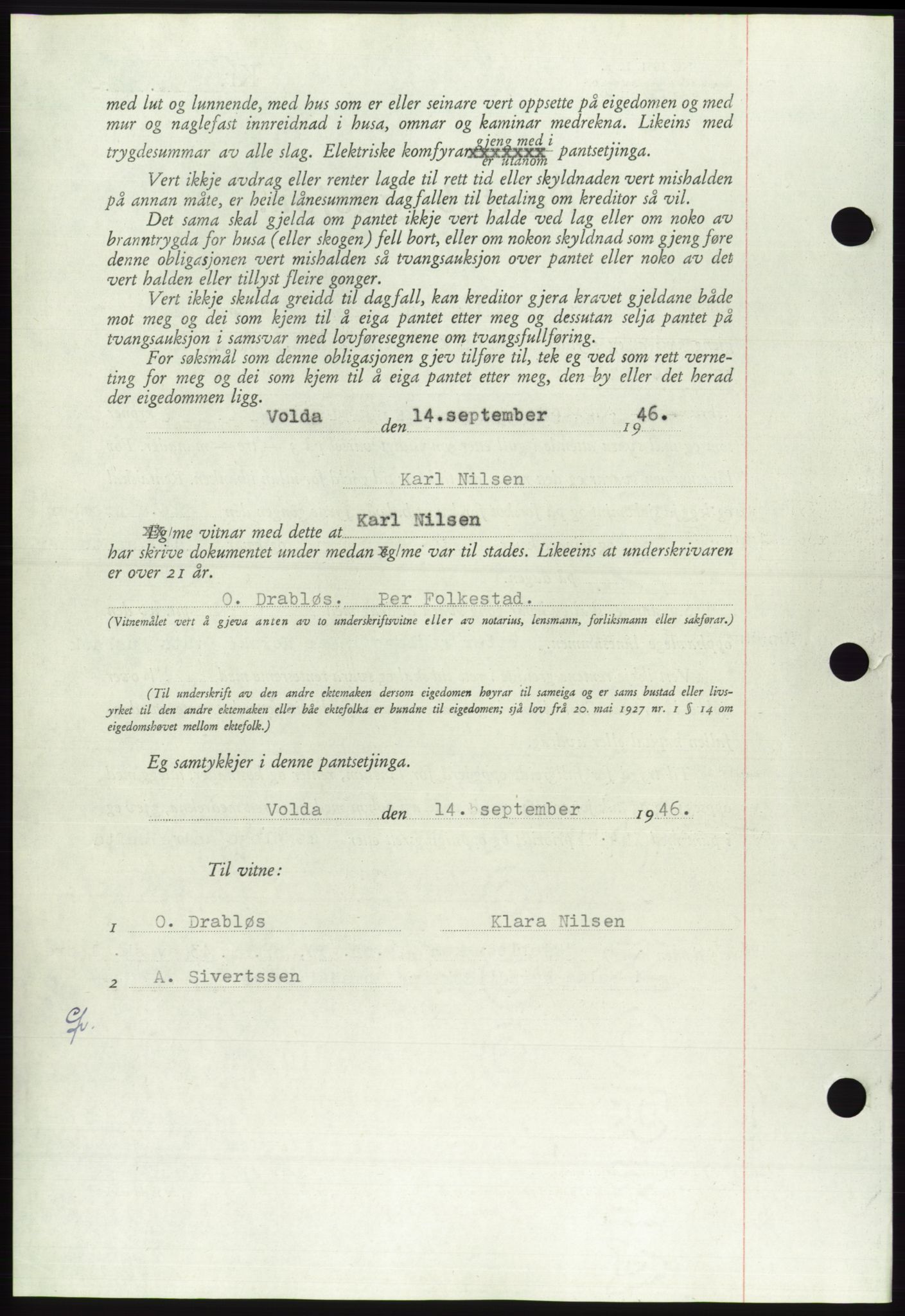 Søre Sunnmøre sorenskriveri, AV/SAT-A-4122/1/2/2C/L0114: Mortgage book no. 1-2B, 1943-1947, Diary no: : 1519/1946