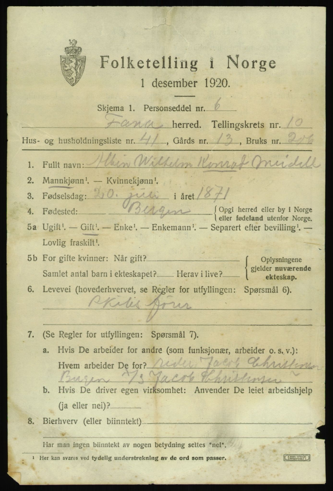 SAB, 1920 census for Fana, 1920, p. 17235