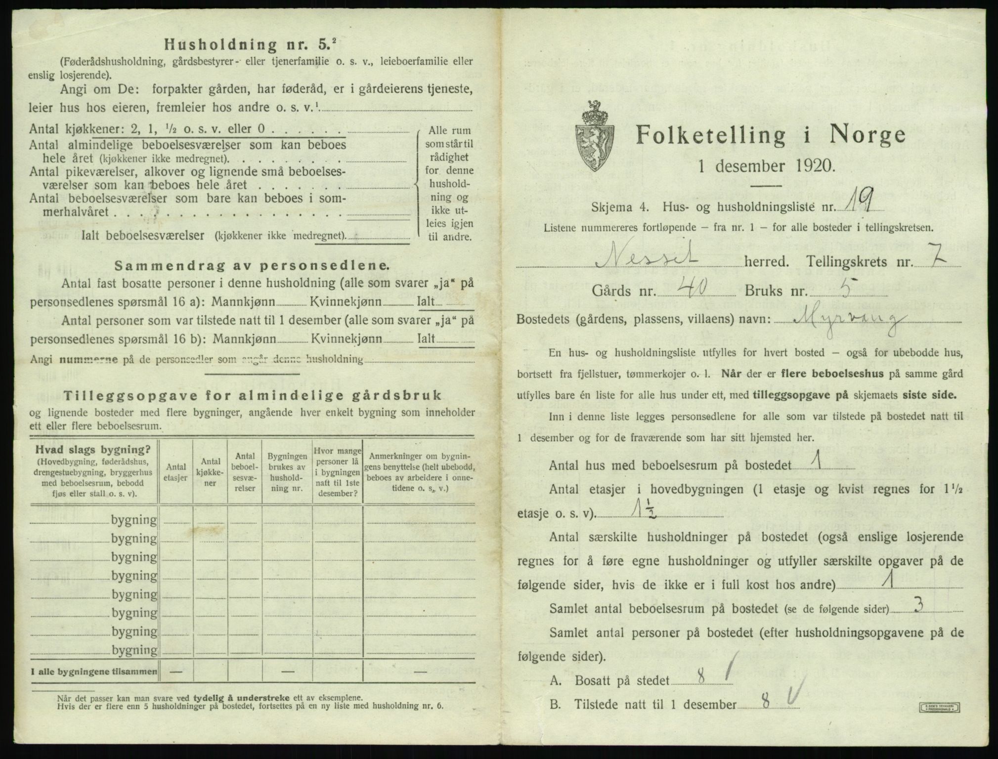 SAT, 1920 census for Nesset, 1920, p. 546