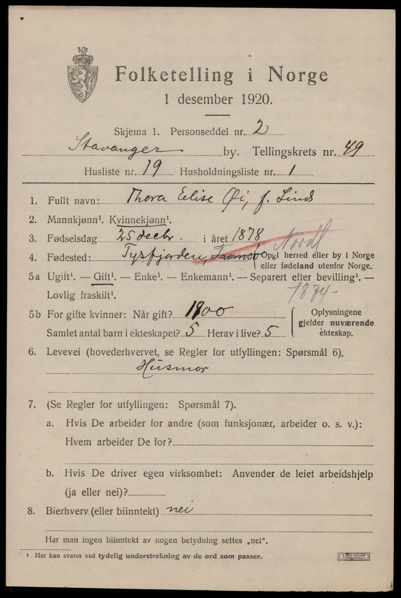 SAST, 1920 census for Stavanger, 1920, p. 118688