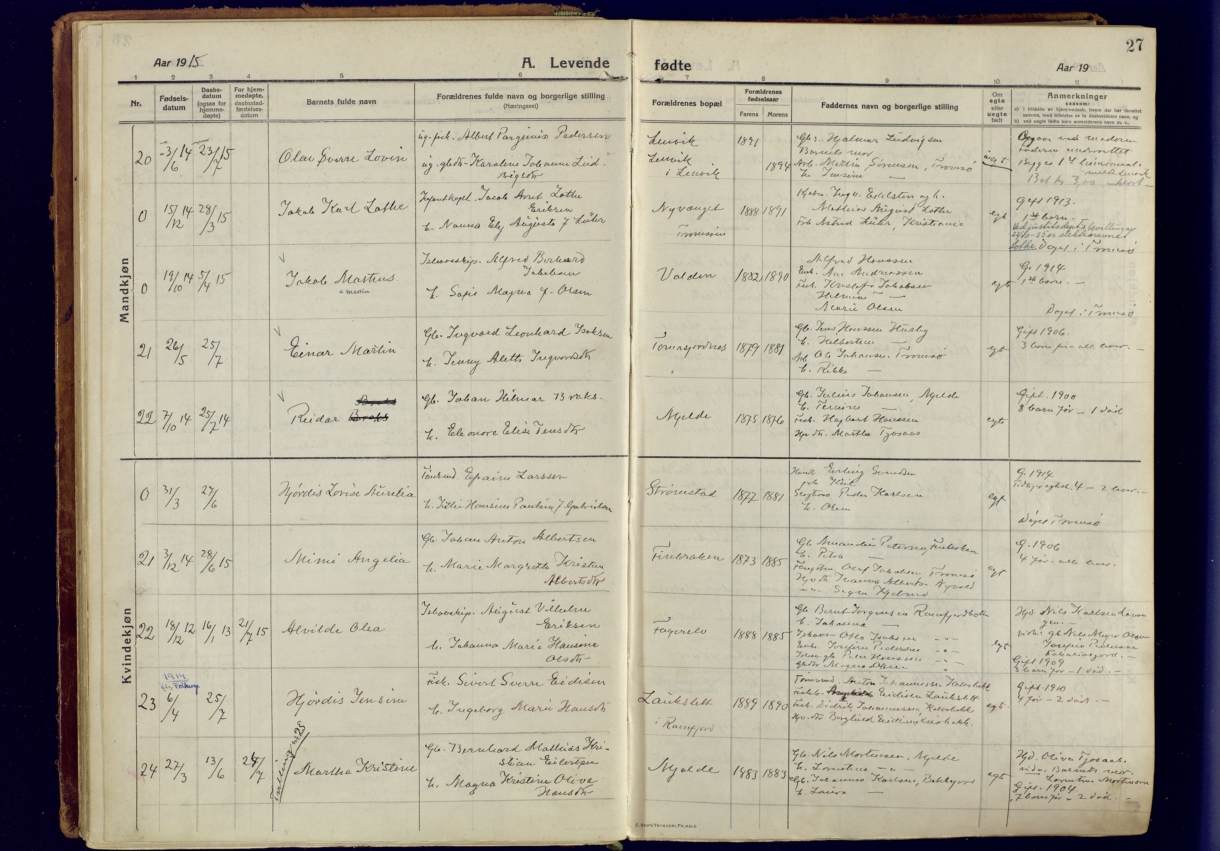 Tromsøysund sokneprestkontor, AV/SATØ-S-1304/G/Ga/L0008kirke: Parish register (official) no. 8, 1914-1922, p. 27