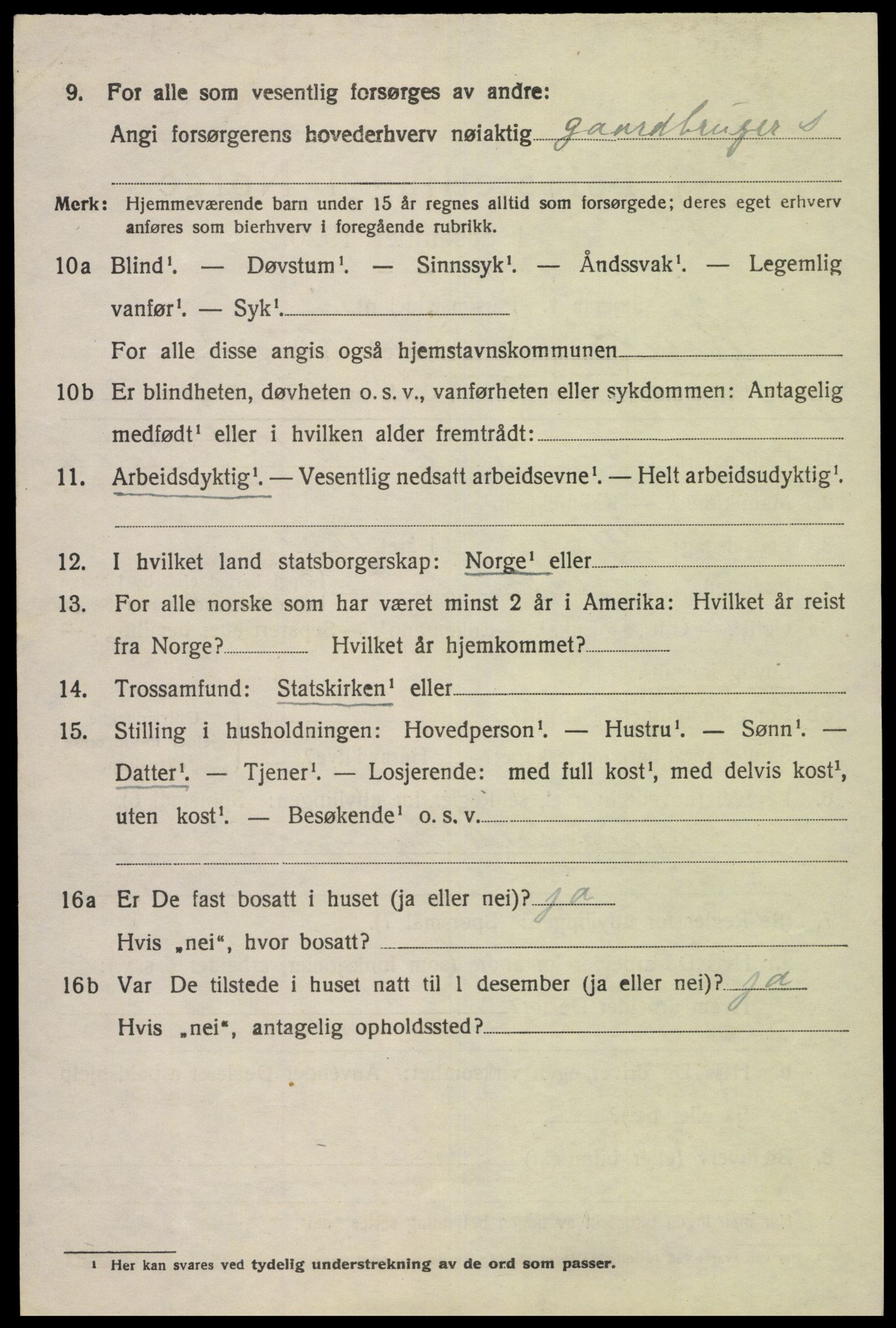 SAK, 1920 census for Hægebostad, 1920, p. 2124