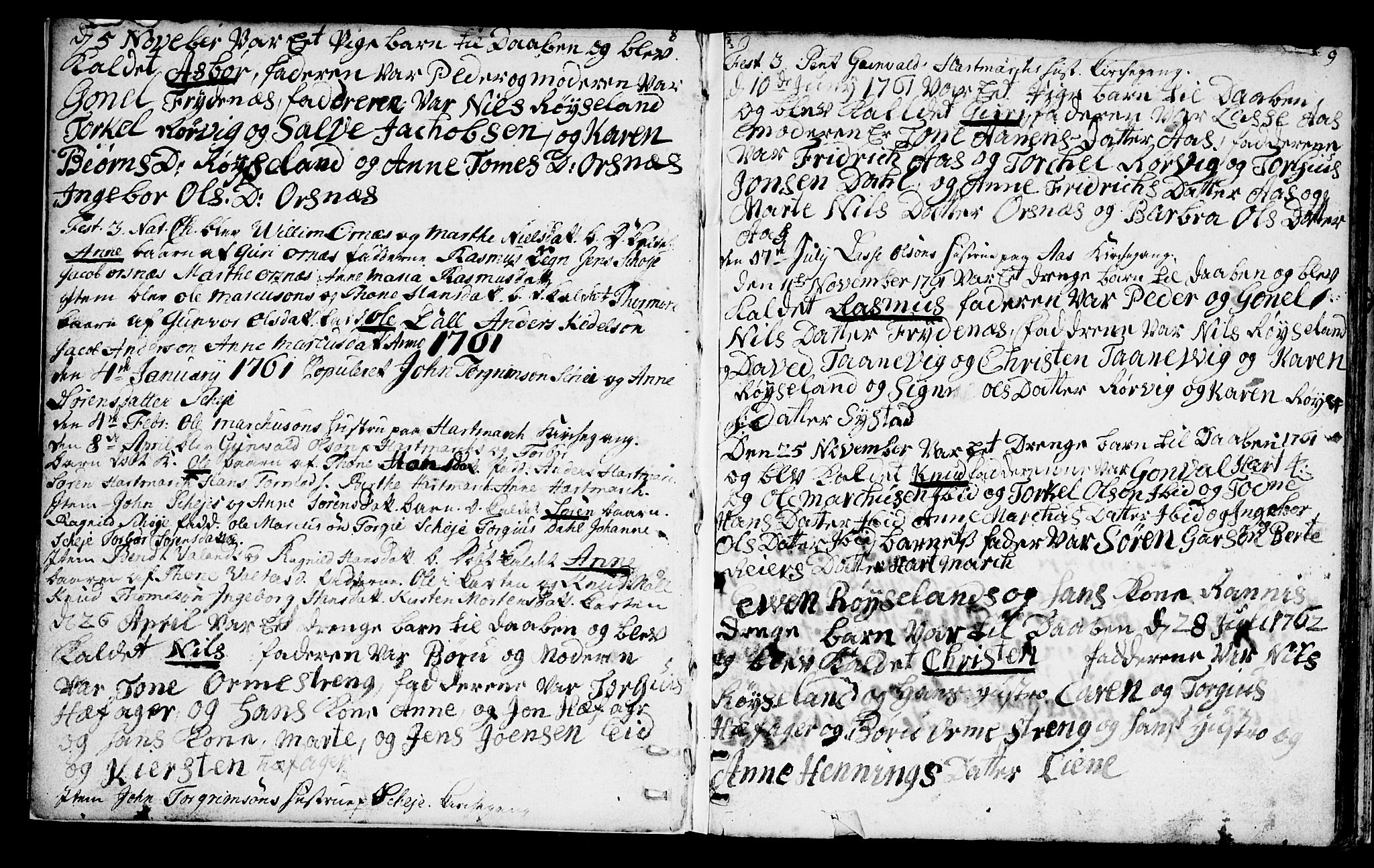 Mandal sokneprestkontor, AV/SAK-1111-0030/F/Fa/Fab/L0002: Parish register (official) no. A 2, 1753-1801, p. 8-9