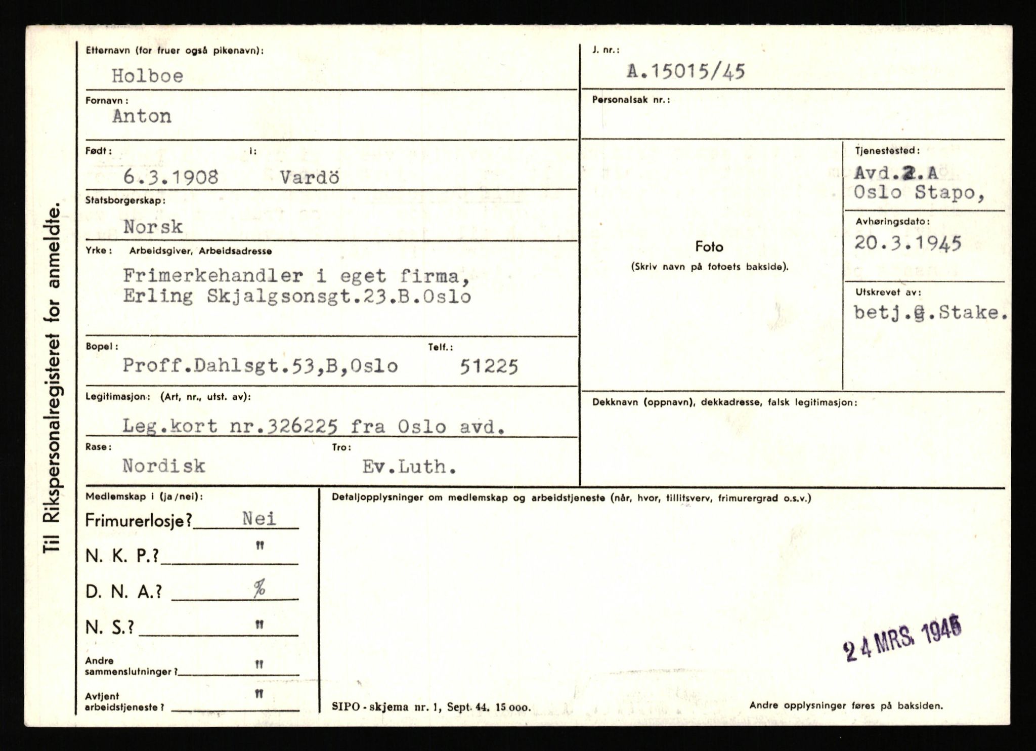 Statspolitiet - Hovedkontoret / Osloavdelingen, AV/RA-S-1329/C/Ca/L0007: Hol - Joelsen, 1943-1945, p. 40