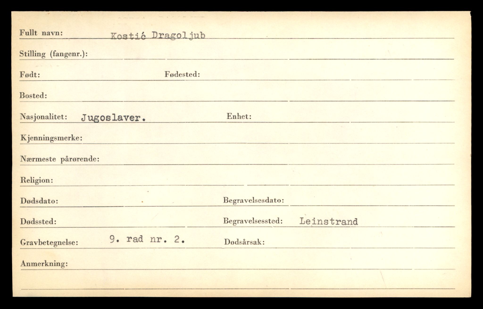 Distriktskontoret for krigsgraver, AV/SAT-A-5030/E/L0005: Kasett/kartotek over falne Britiske og tyske solater, samt andre nasjoners krigsgraver, 1945, p. 61