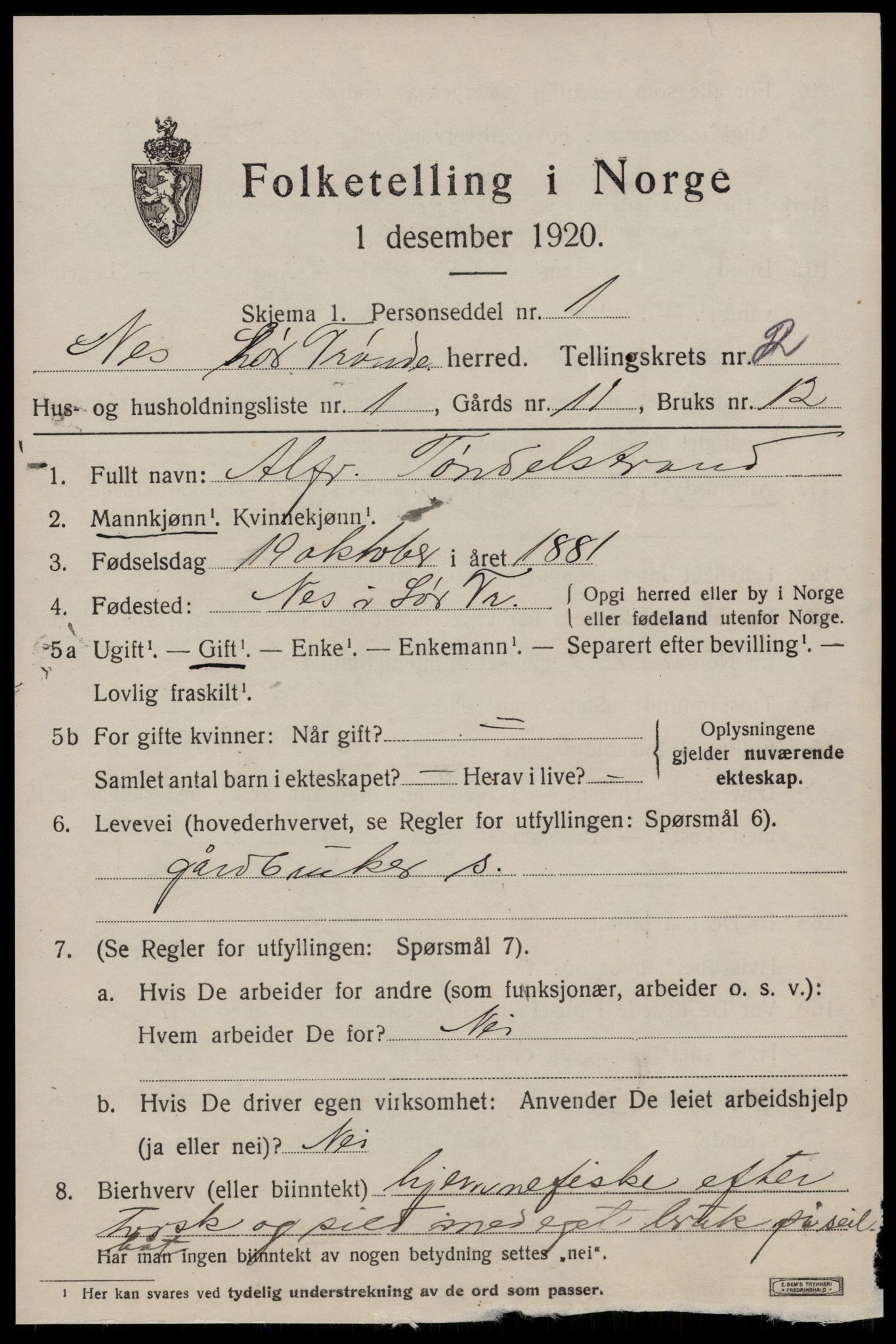 SAT, 1920 census for Nes (ST), 1920, p. 611