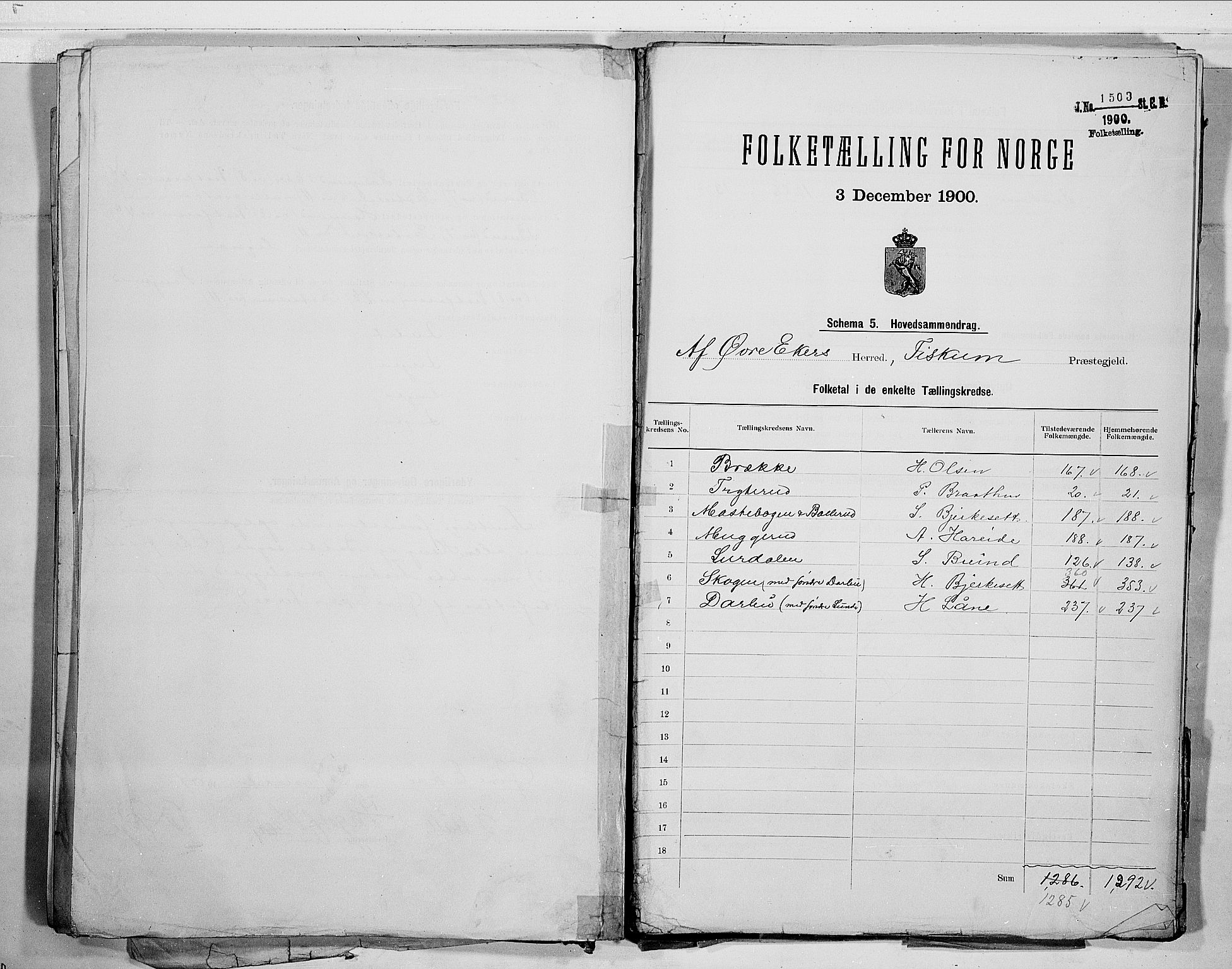RA, 1900 census for Øvre Eiker, 1900, p. 4