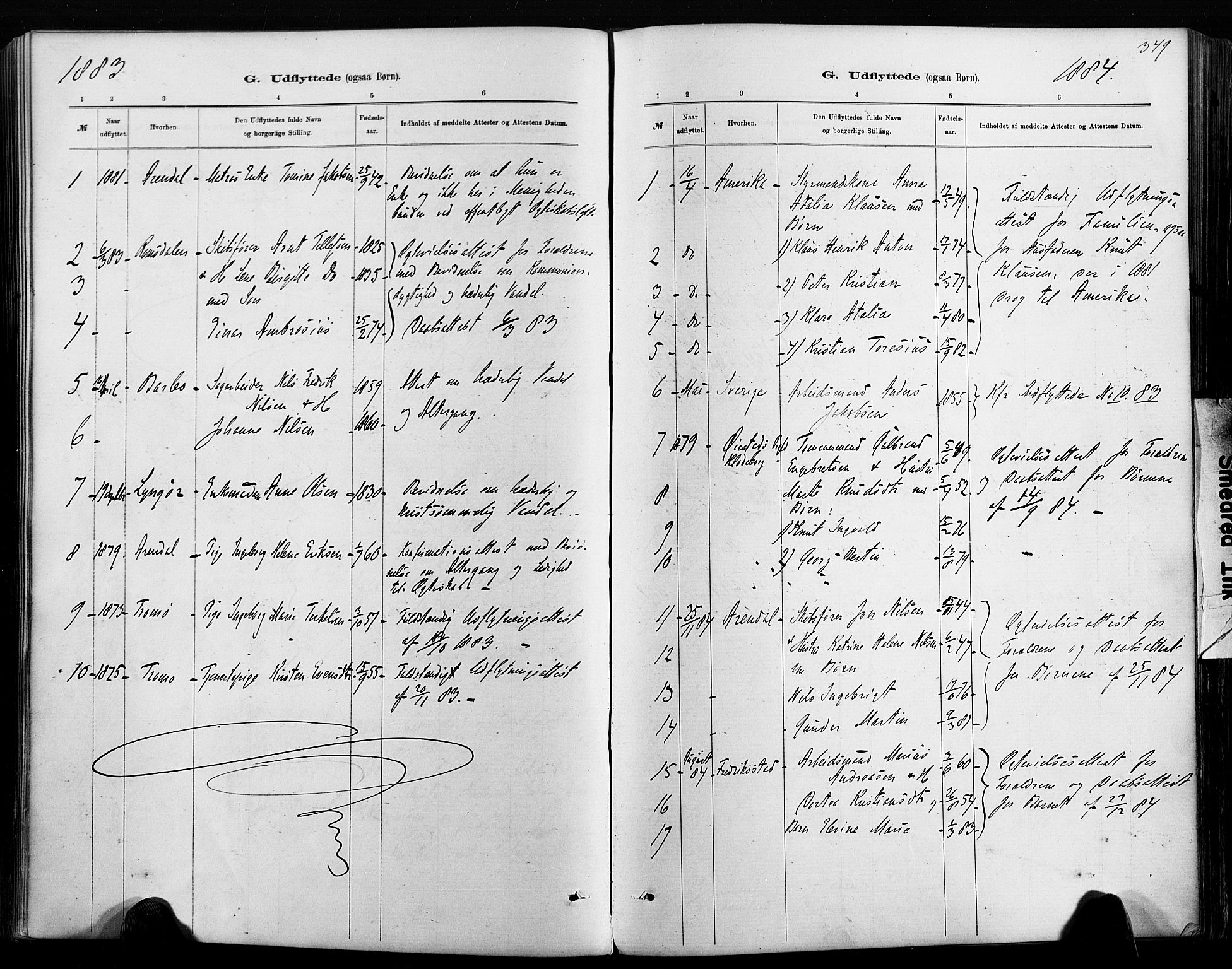 Hisøy sokneprestkontor, AV/SAK-1111-0020/F/Fa/L0003: Parish register (official) no. A 3, 1881-1894, p. 349