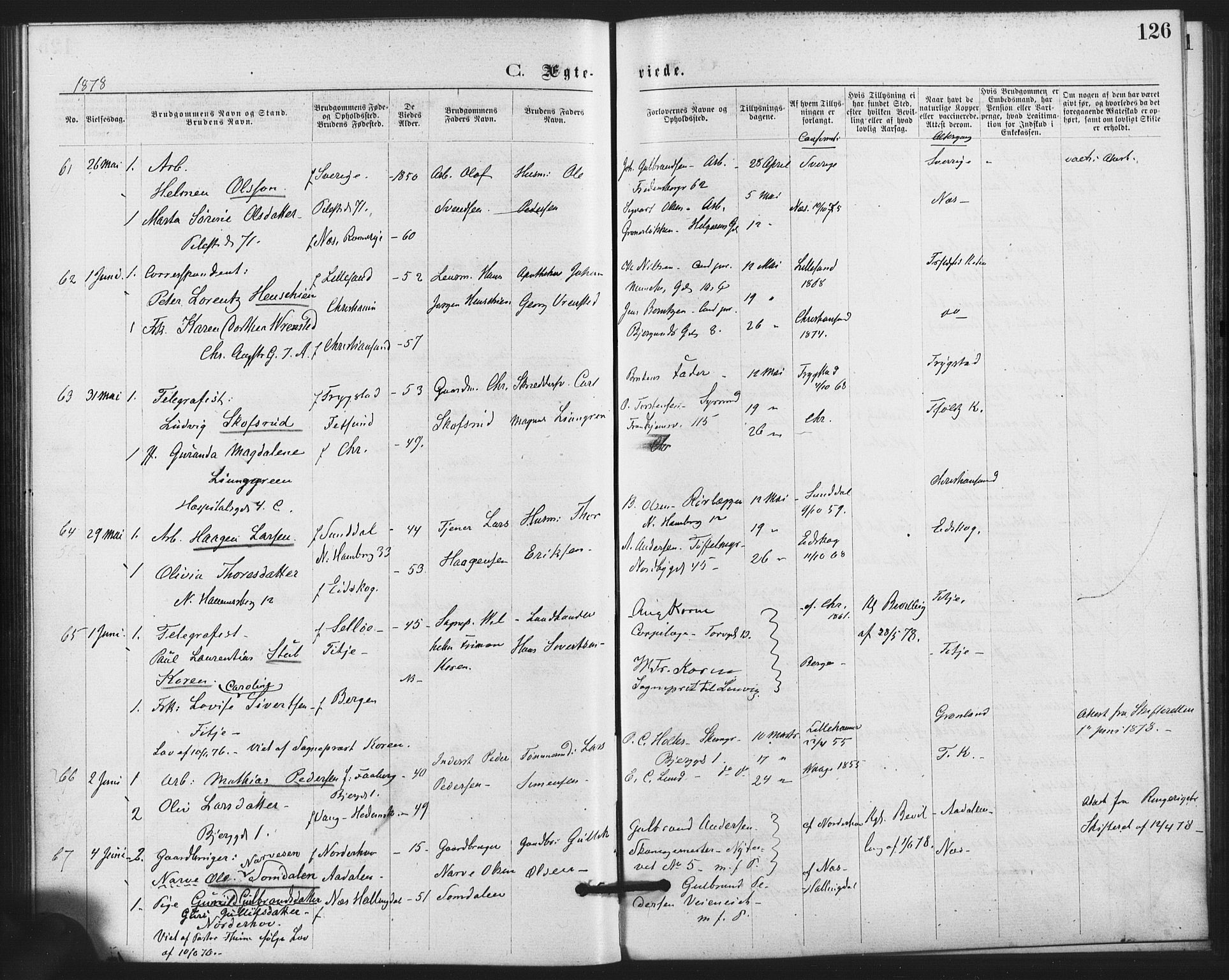 Trefoldighet prestekontor Kirkebøker, SAO/A-10882/F/Fc/L0002: Parish register (official) no. III 2, 1874-1881, p. 126