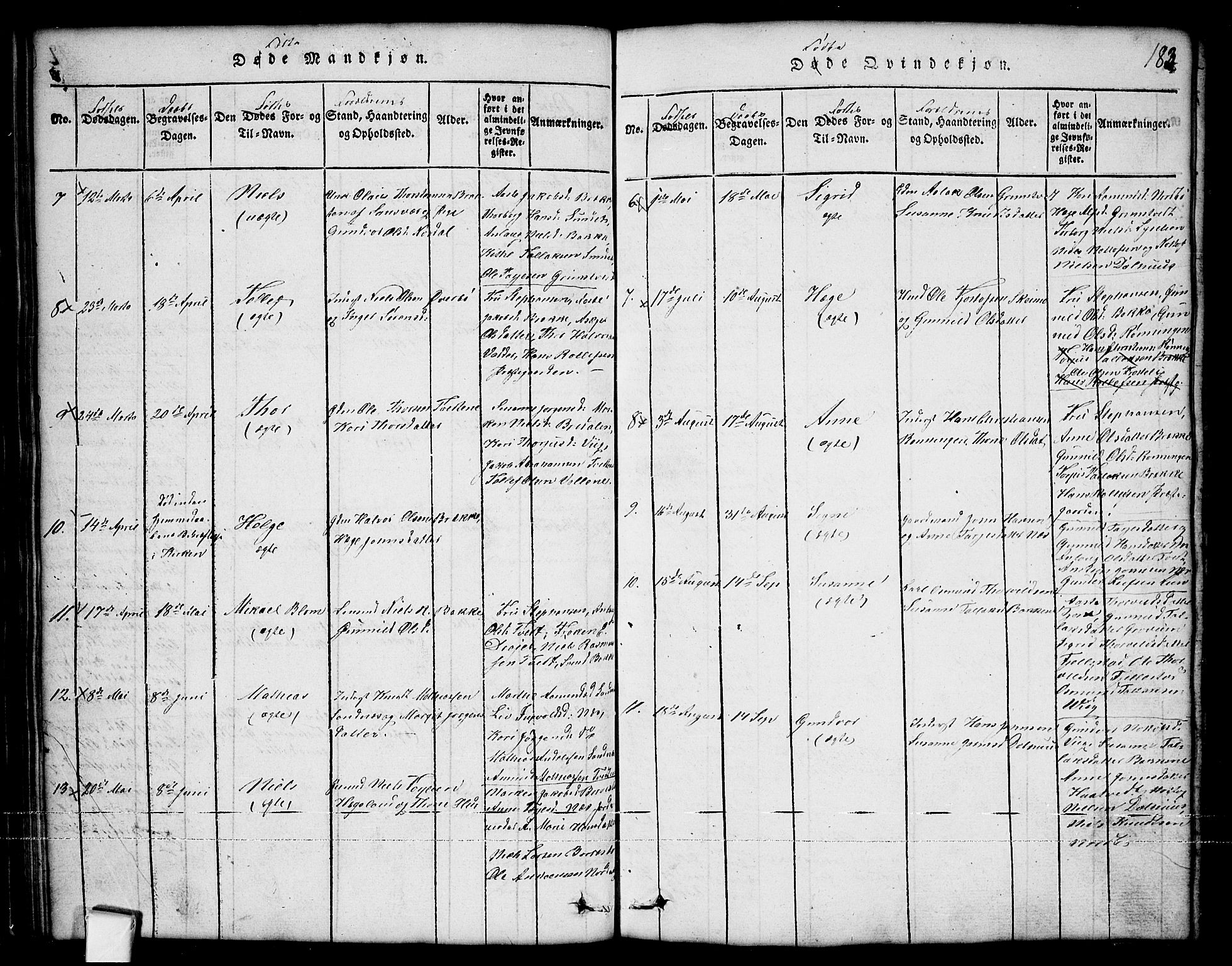 Nissedal kirkebøker, SAKO/A-288/G/Ga/L0001: Parish register (copy) no. I 1, 1814-1860, p. 183
