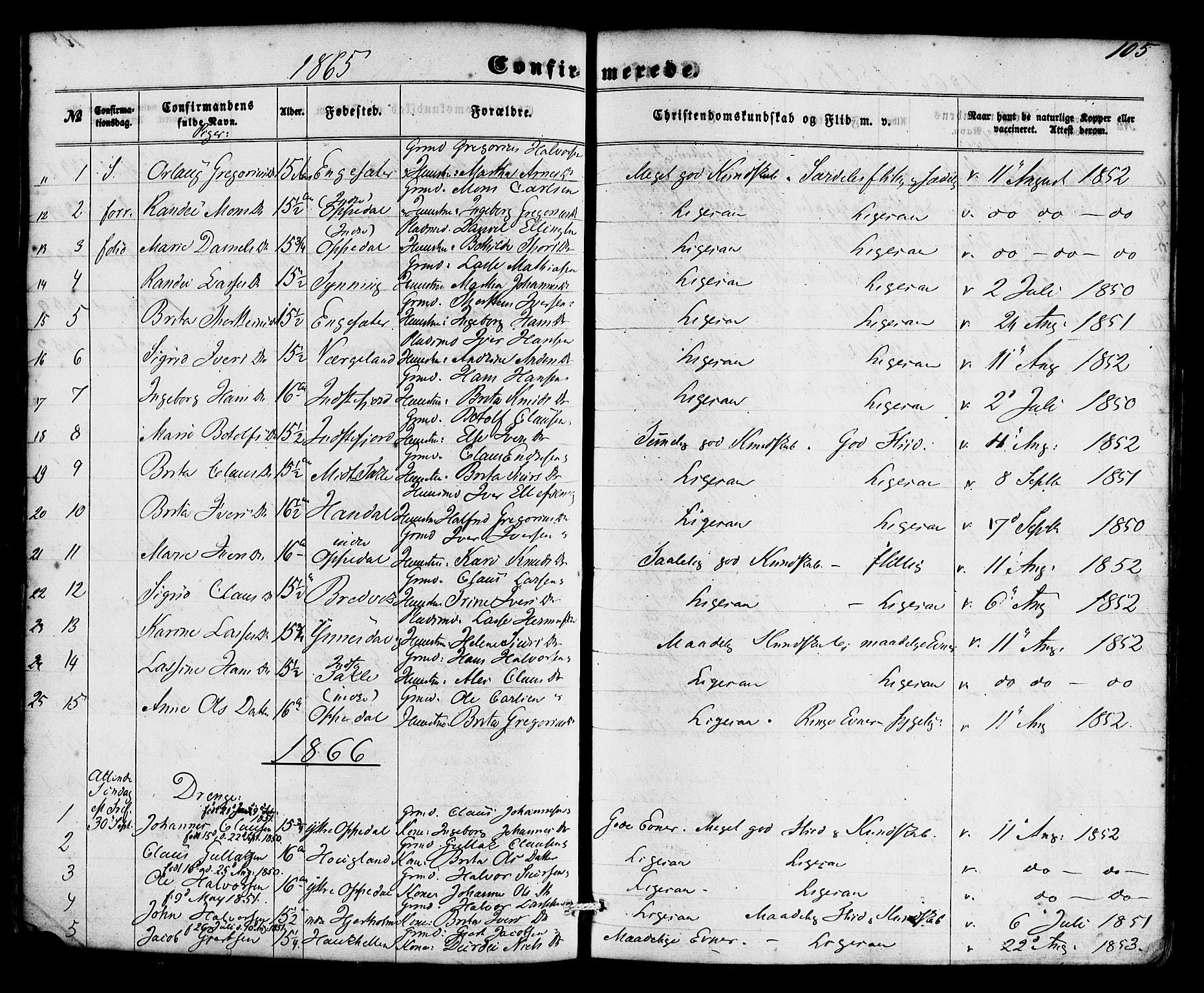 Gulen sokneprestembete, SAB/A-80201/H/Haa/Haac/L0001: Parish register (official) no. C 1, 1859-1881, p. 105
