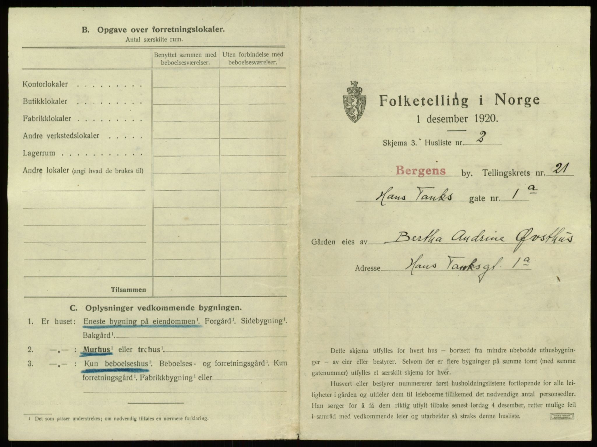 SAB, 1920 census for Bergen, 1920, p. 2166