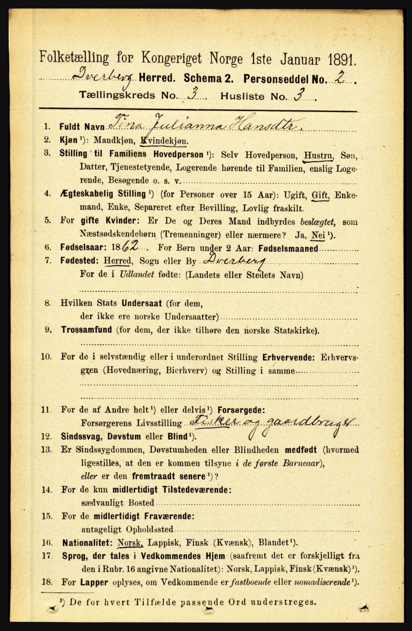 RA, 1891 census for 1872 Dverberg, 1891, p. 944