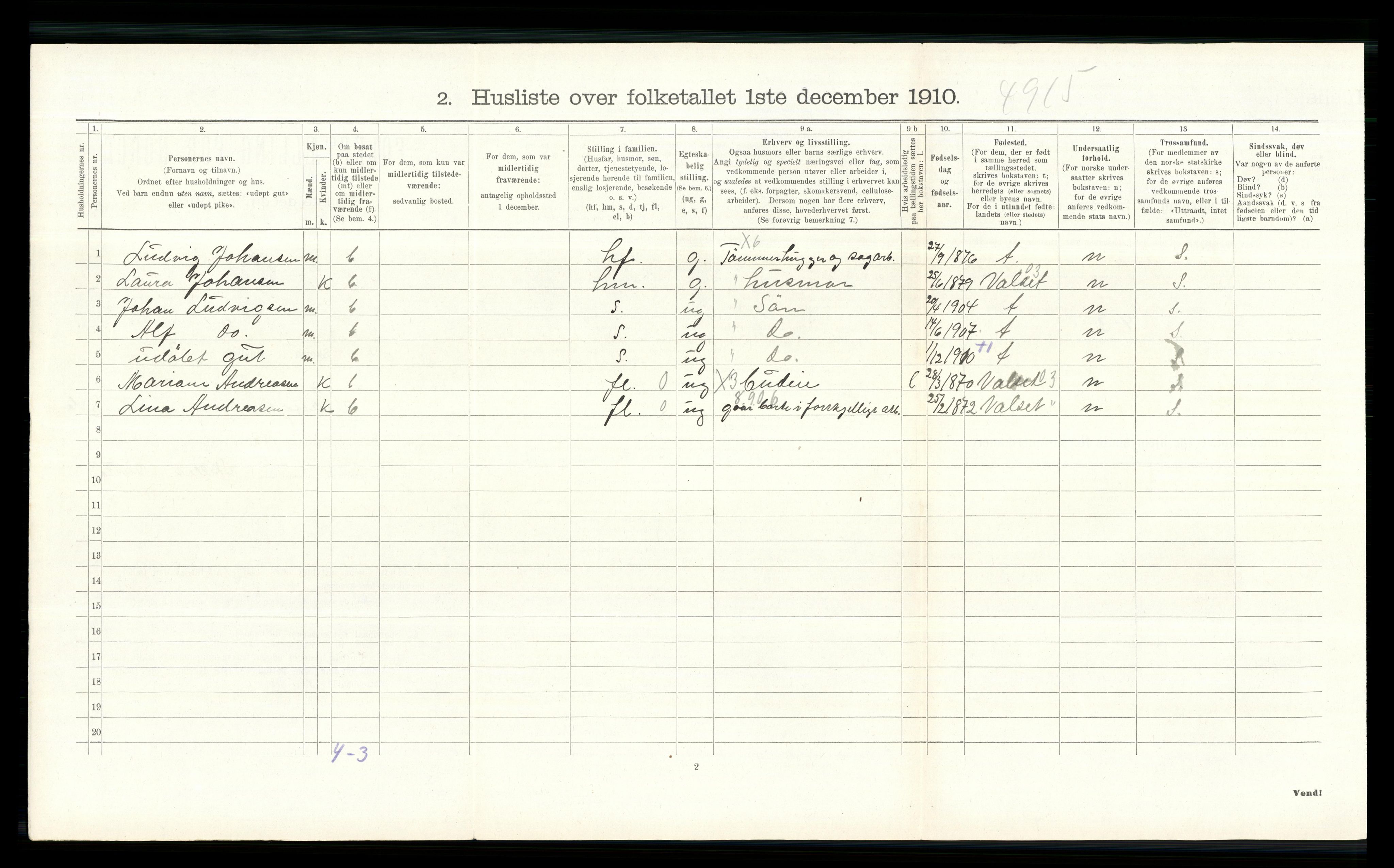 RA, 1910 census for Stange, 1910, p. 1711