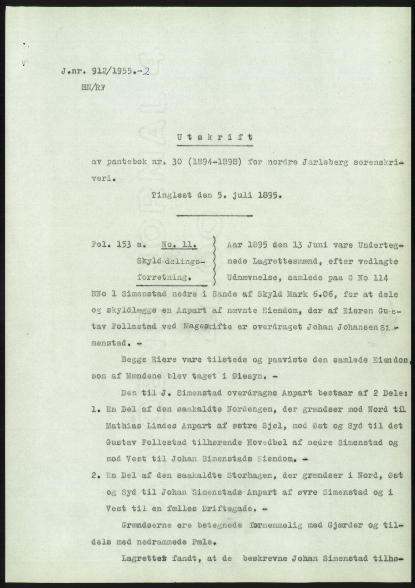 Statsarkivet i Kongsberg, AV/SAKO-A-0001/E/Ee/L0004: Avskrifter, SAO jnr. 802/1955 - 1192/1955, 1955, p. 108