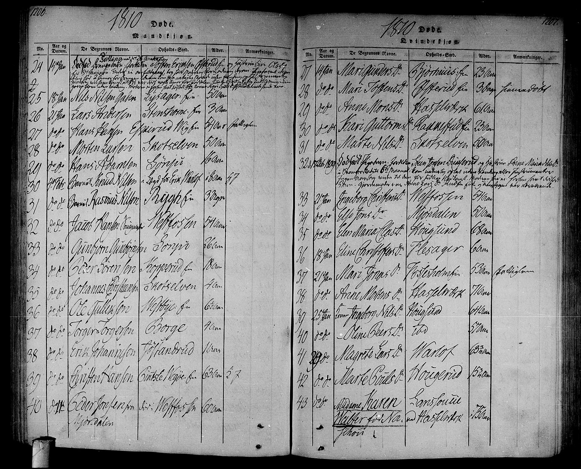 Eiker kirkebøker, AV/SAKO-A-4/F/Fa/L0010: Parish register (official) no. I 10, 1806-1815, p. 1206-1207