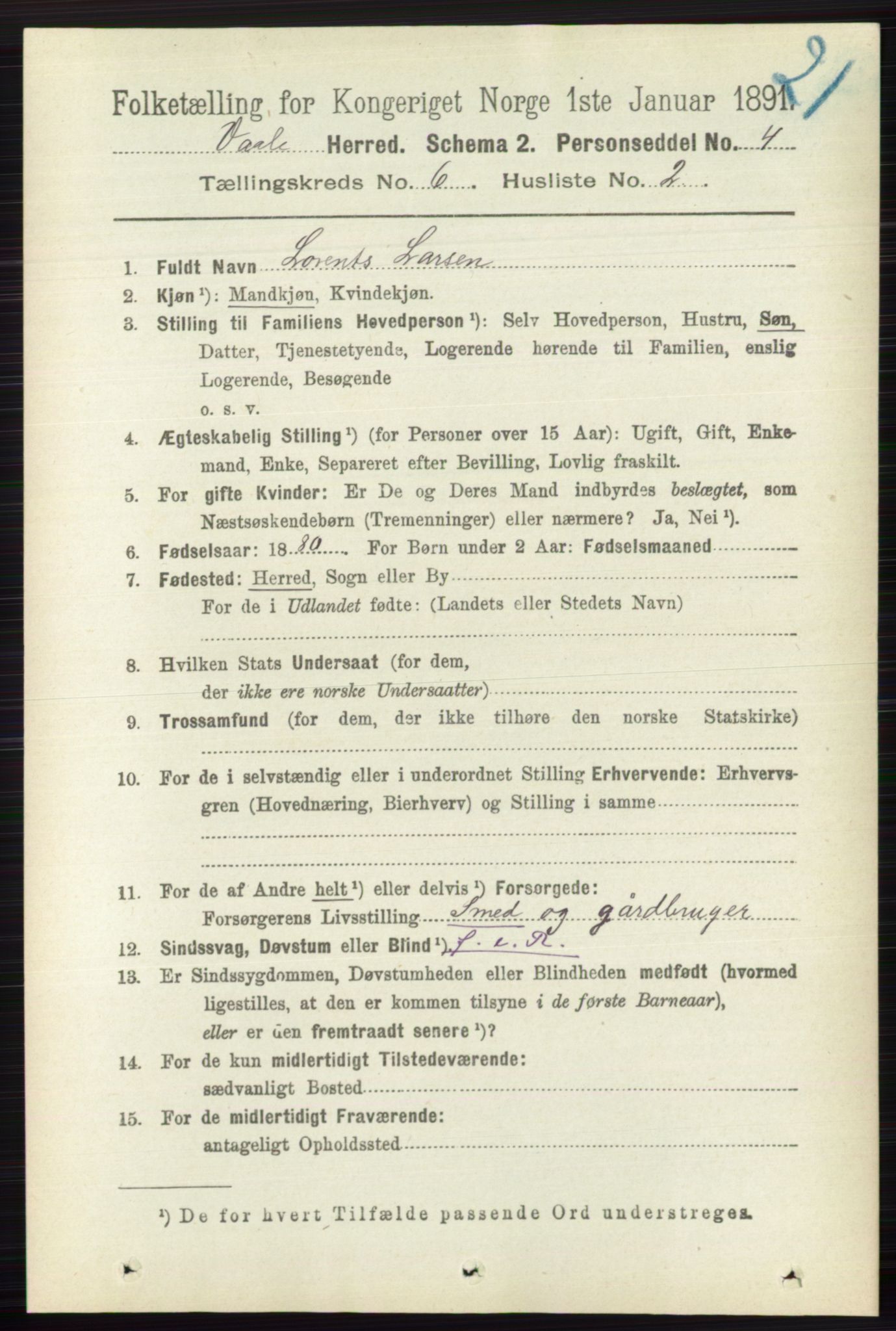 RA, 1891 census for 0716 Våle, 1891, p. 1789