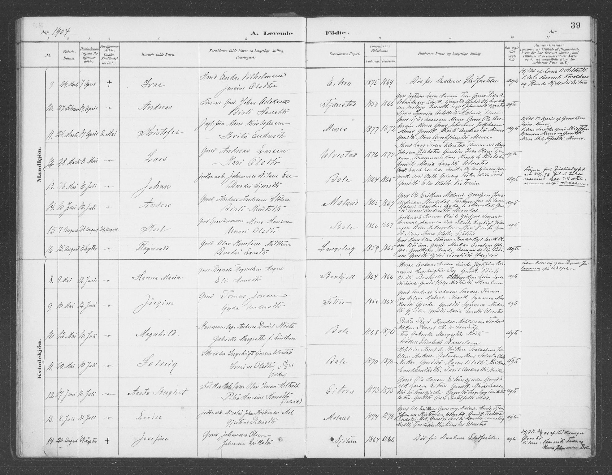 Balestrand sokneprestembete, SAB/A-79601/H/Haa/Haab/L0001: Parish register (official) no. B  1, 1889-1910, p. 39