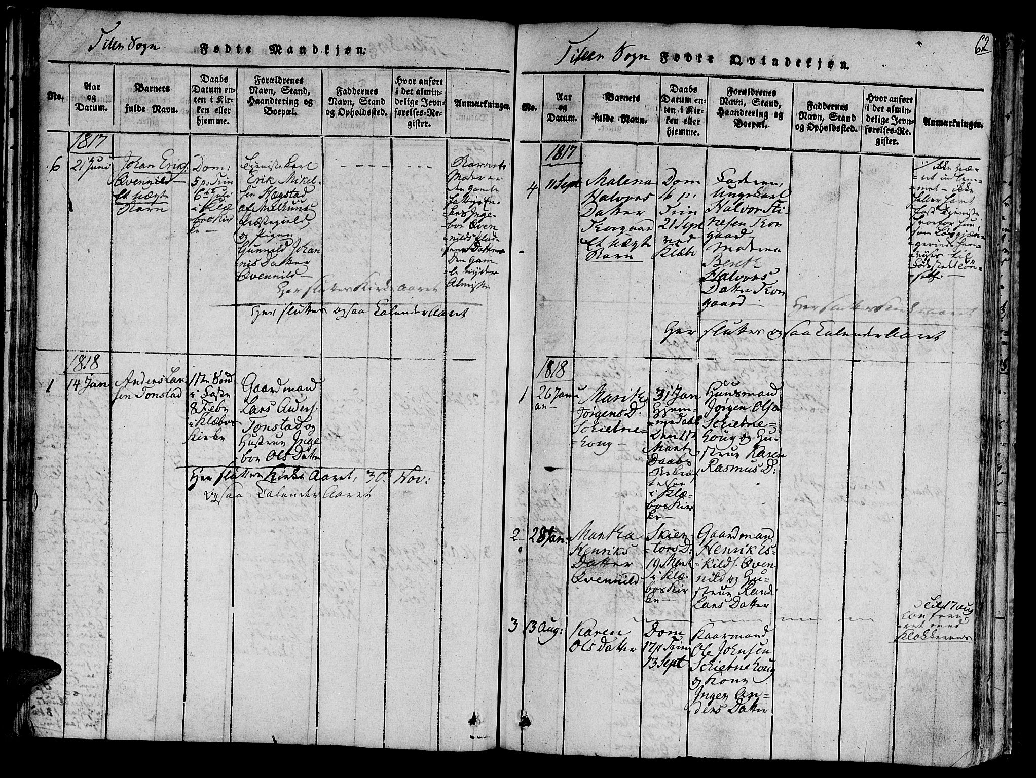 Ministerialprotokoller, klokkerbøker og fødselsregistre - Sør-Trøndelag, SAT/A-1456/618/L0440: Parish register (official) no. 618A04 /2, 1816-1843, p. 62