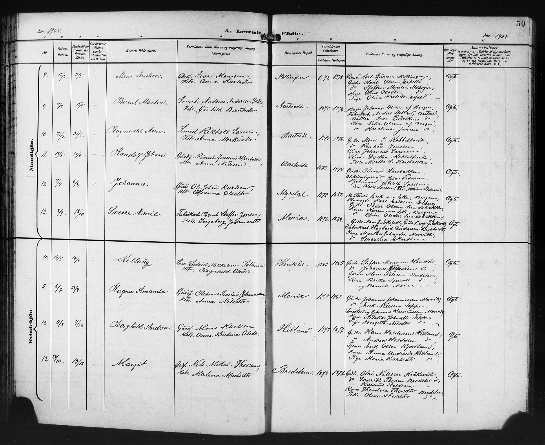 Åsane sokneprestembete, AV/SAB-A-79401/H/Hab: Parish register (copy) no. A 3, 1899-1915, p. 50