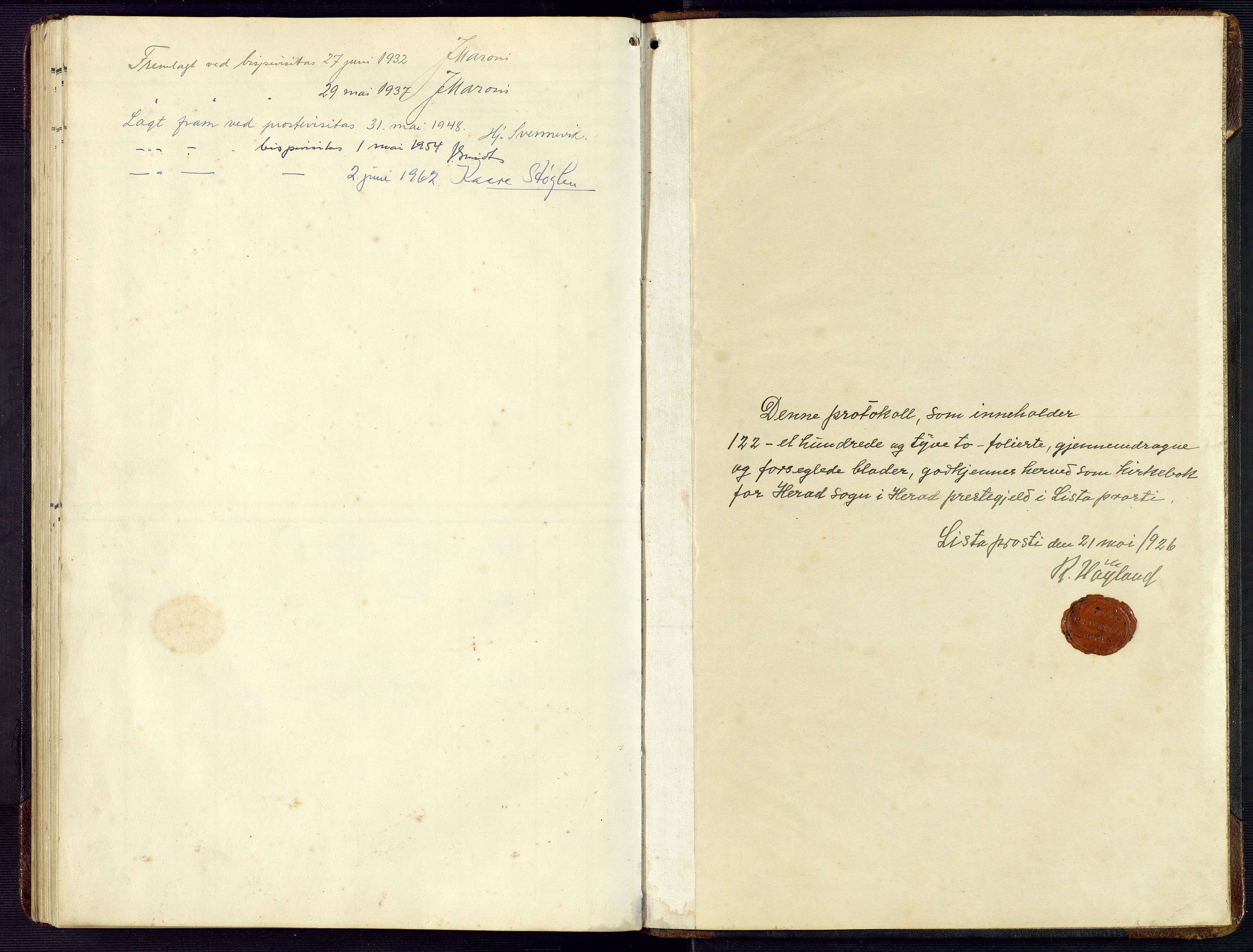 Herad sokneprestkontor, SAK/1111-0018/F/Fb/Fba/L0006: Parish register (copy) no. B 6, 1921-1959