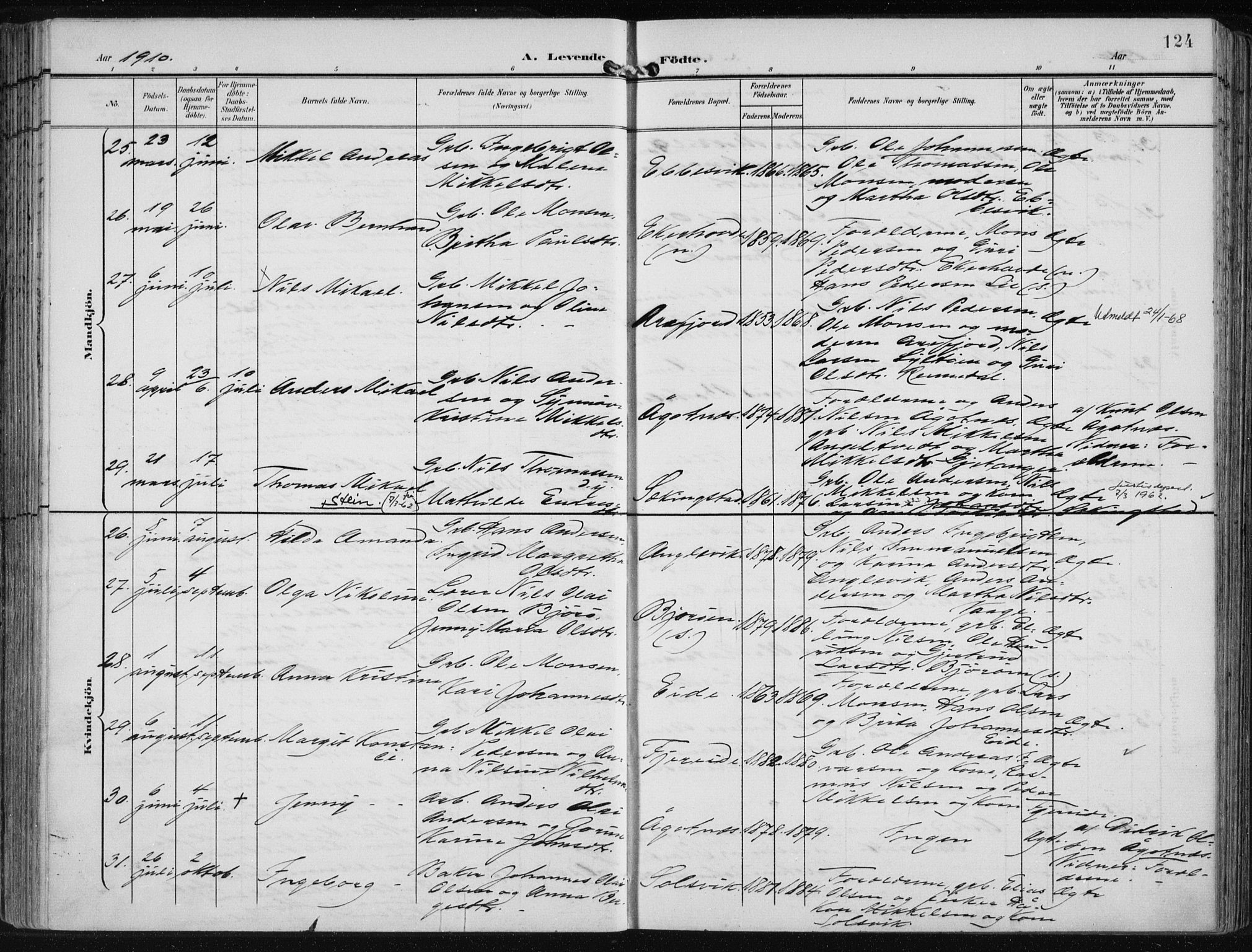 Fjell sokneprestembete, AV/SAB-A-75301/H/Haa: Parish register (official) no. A  9, 1899-1910, p. 124