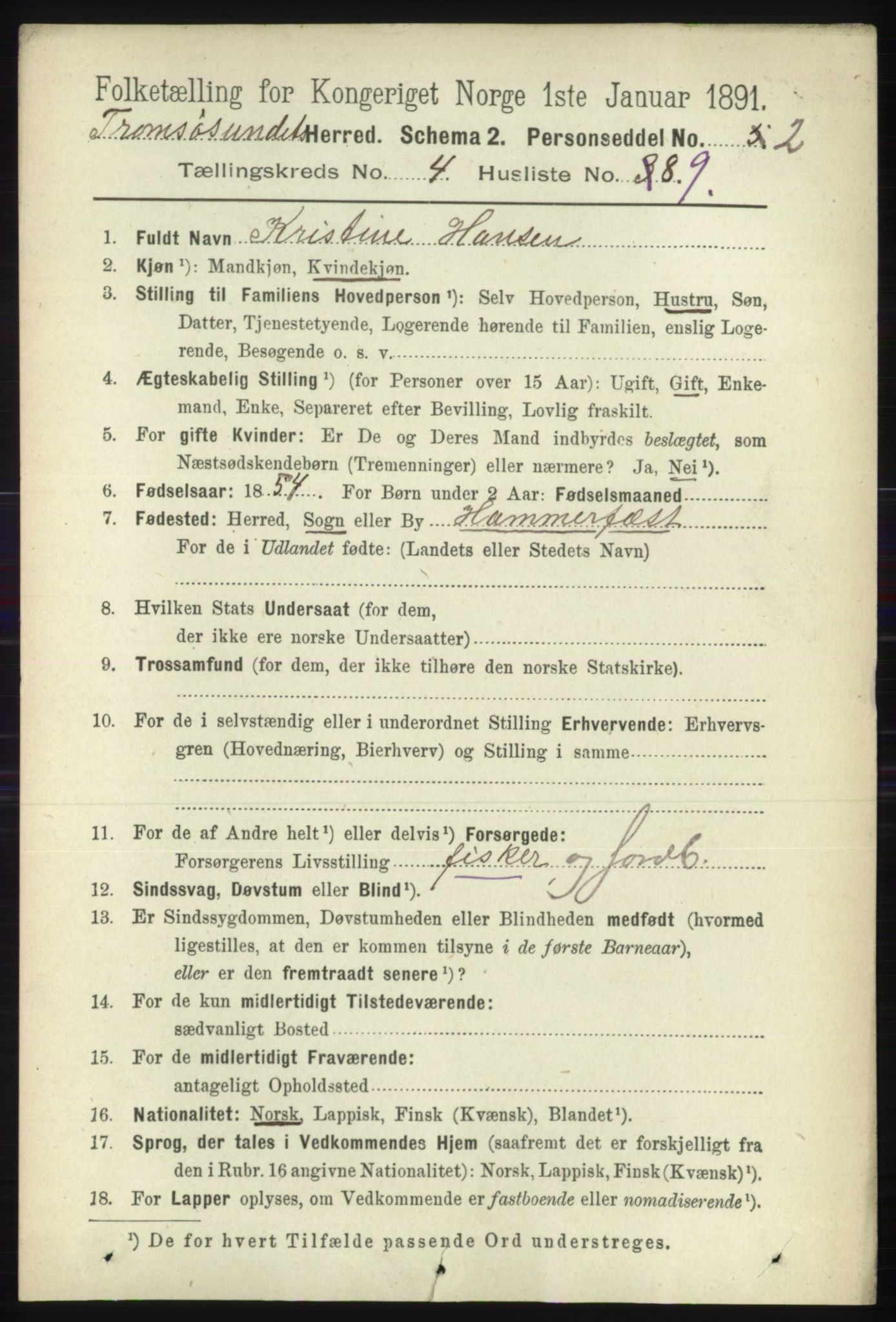 RA, 1891 census for 1934 Tromsøysund, 1891, p. 2238